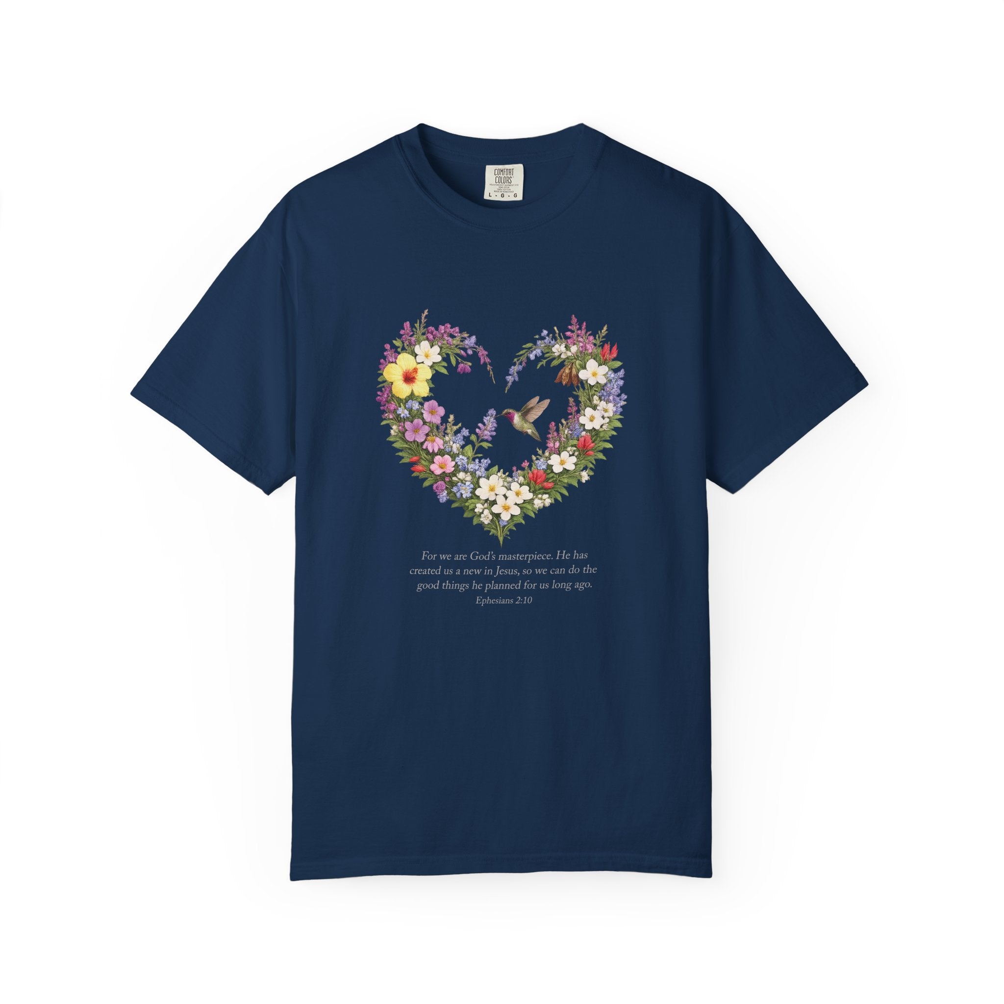Gods Masterpiece Floral Heart T-shirt, Ephesians 2:10 Christian Shirt, Christian Women Gift, Wildflower Heart, Redeemed Faith Apparel