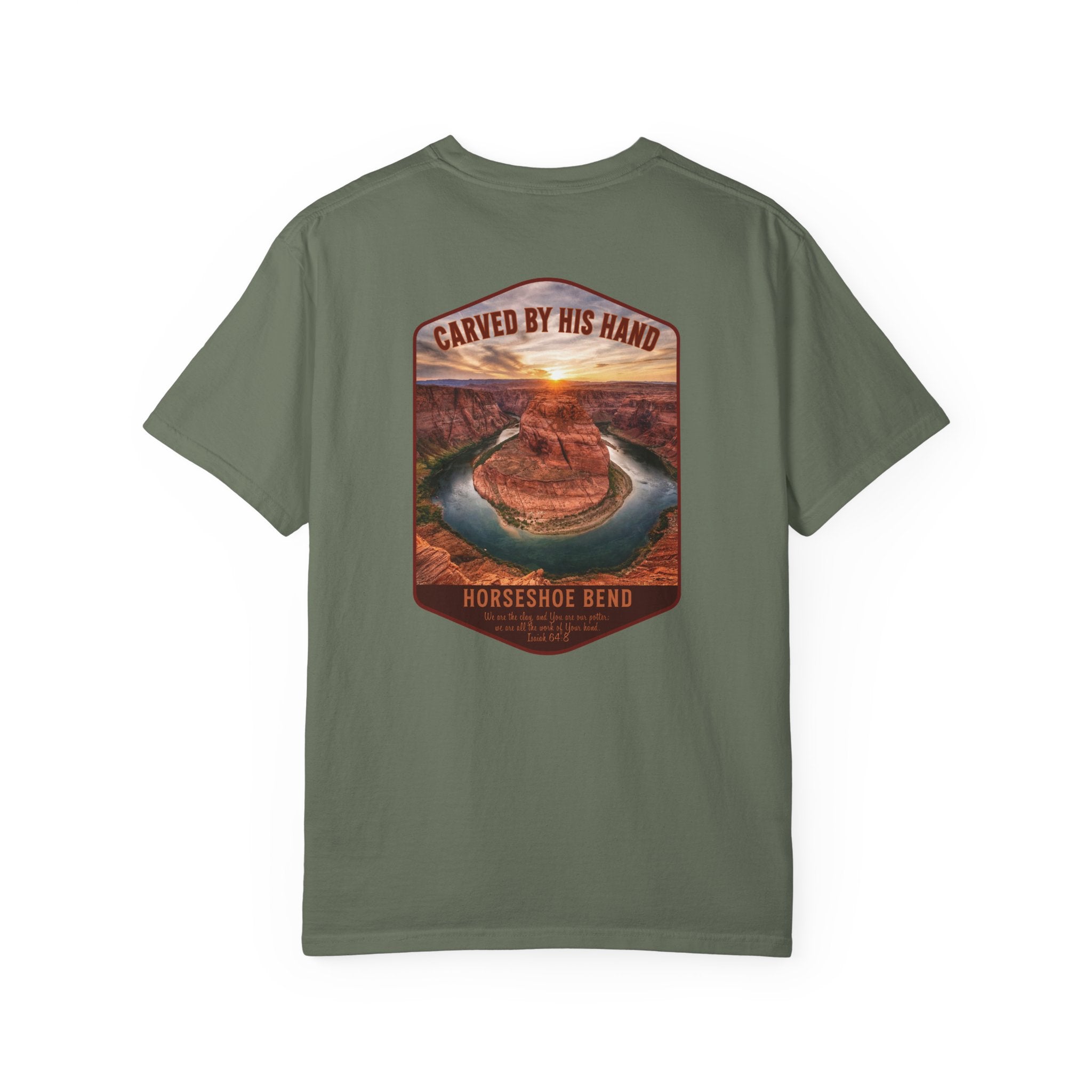 AZ-Horseshoe Bend Christian T Shirt, Carved by His Hand Tee, Arizona Faith Shirt, Isaiah 64 Bible Verse Shirt, God Bless America Collection
