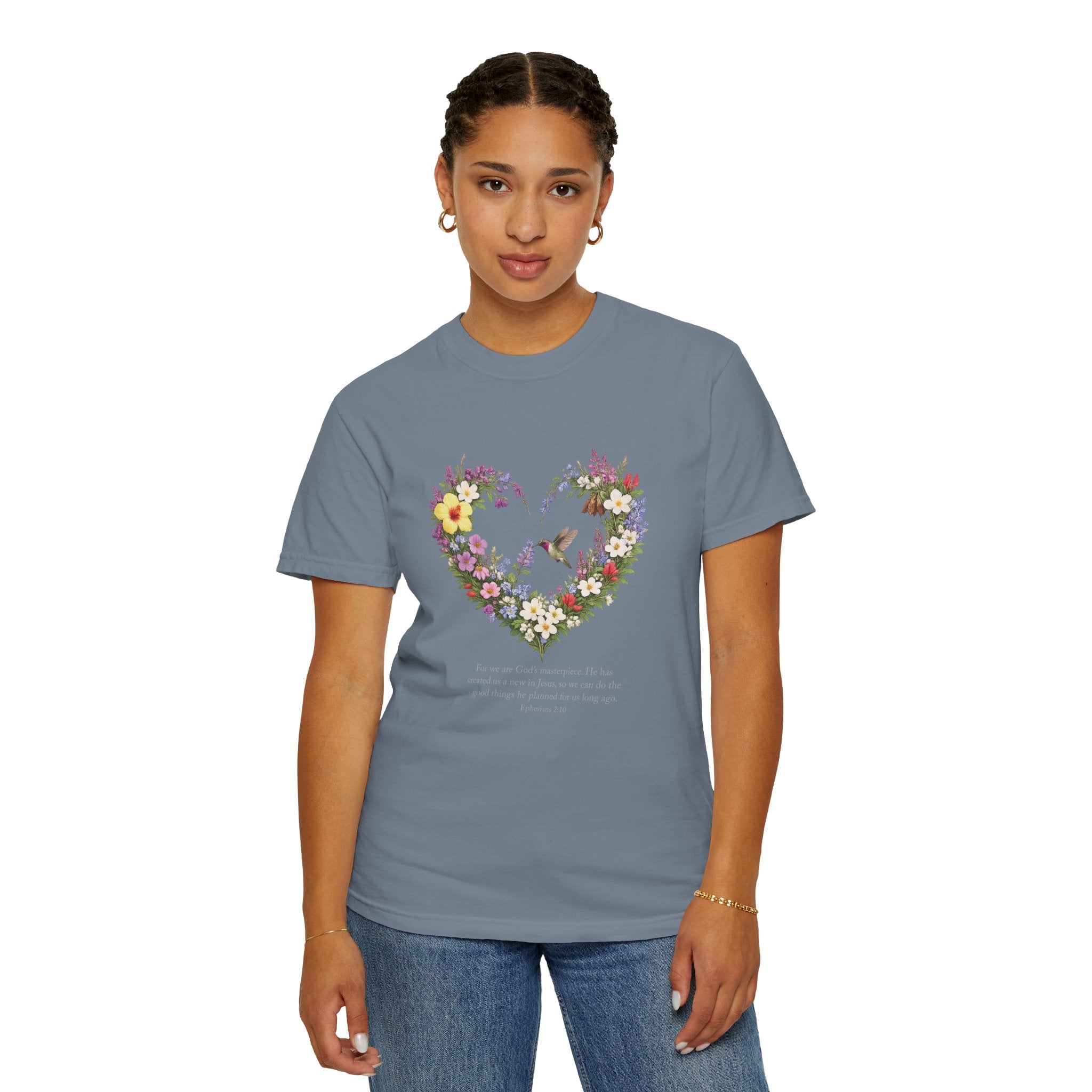 Gods Masterpiece Floral Heart T-shirt, Ephesians 2:10 Christian Shirt, Christian Women Gift, Wildflower Heart, Redeemed Faith Apparel