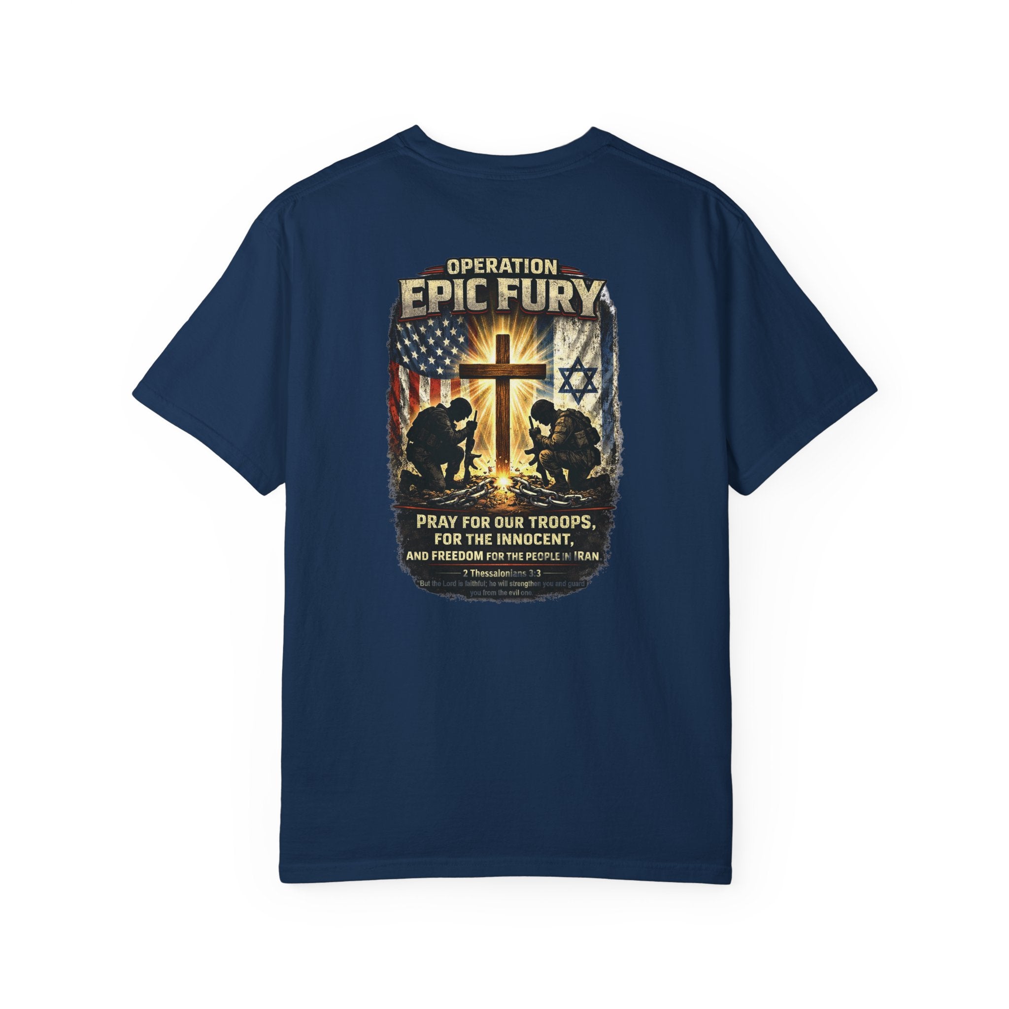 Operation Epic Fury Christian Shirt, Pray For Our Troops Shirt, 2 Thessalonians 3:3 Tee, Faith and Freedom Shirt, Redeemed Faith Apparel