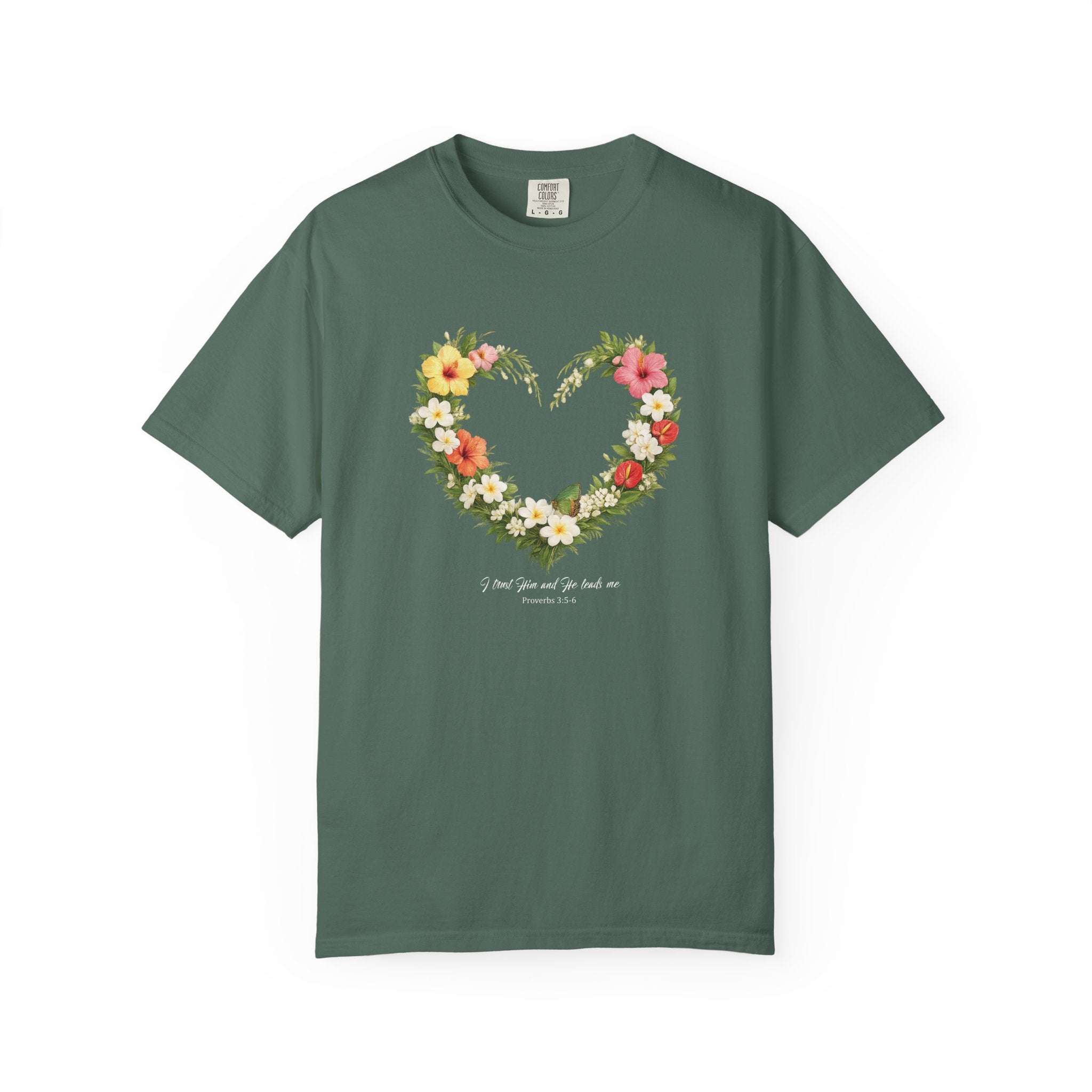 I Trust Him Floral Heart Christian Shirt, 2 Timothy 1:7 T-Shirt, Faith Based Gift for Women, Wildflower Heart Tee, Redeemed Faith Apparel