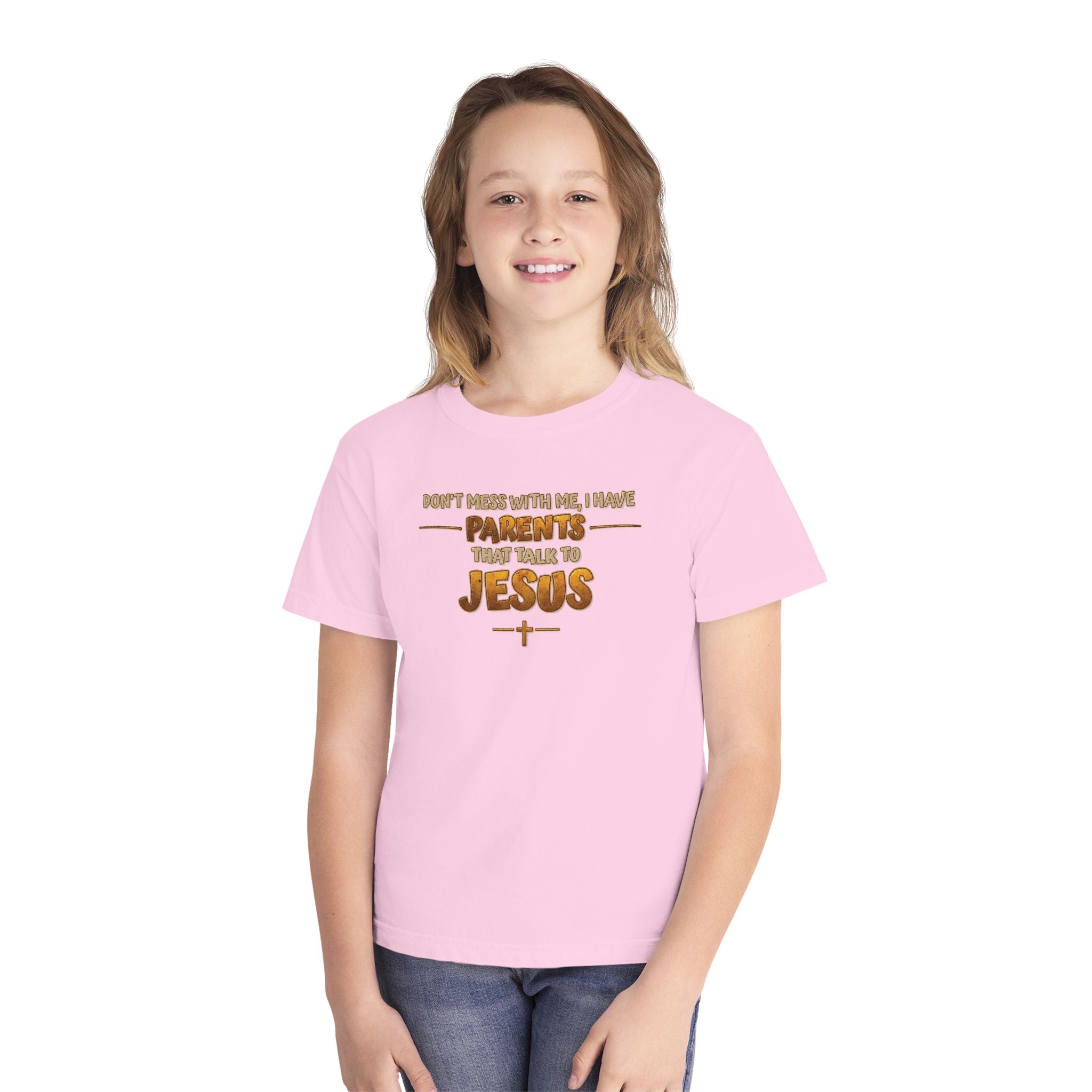 Don't Mess With Me I Have Parents That Talk To Jesus, Faith Youth Shirt, Bible Humor Tee, Christian Gift Kids, Funny Christian Youth Shirt