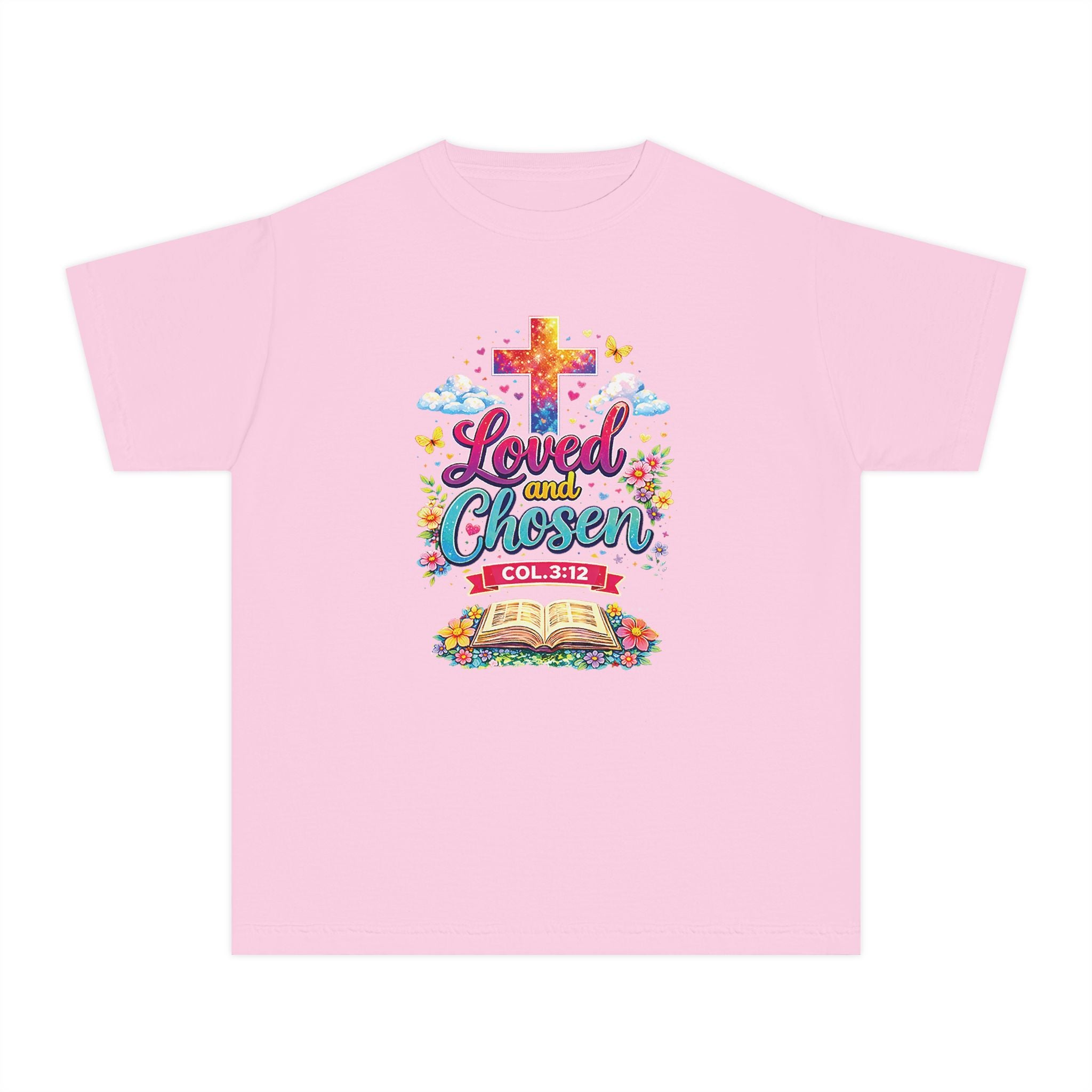 Loved and Chosen Youth Shirt, Christian Youth T Shirt, Bible Verse Youth Tee, Faith Shirt for Girls Boys, Church Youth Shirt Colossians 312