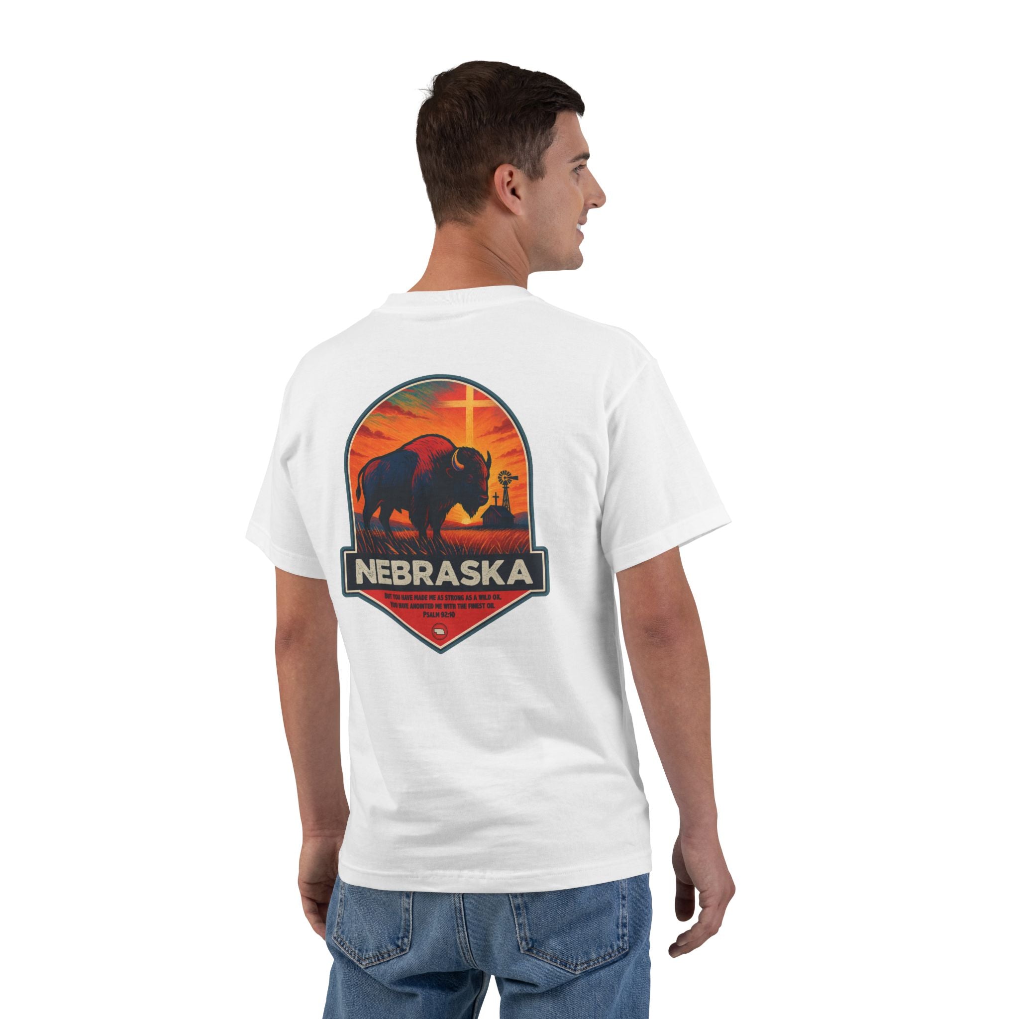 NB-Nebraska Buffalo Christian Shirt, Psalm 92:10, Bison Tee, Cross Farm, Nebraska Faith Shirt, Midwest Graphic, God Bless America Collection