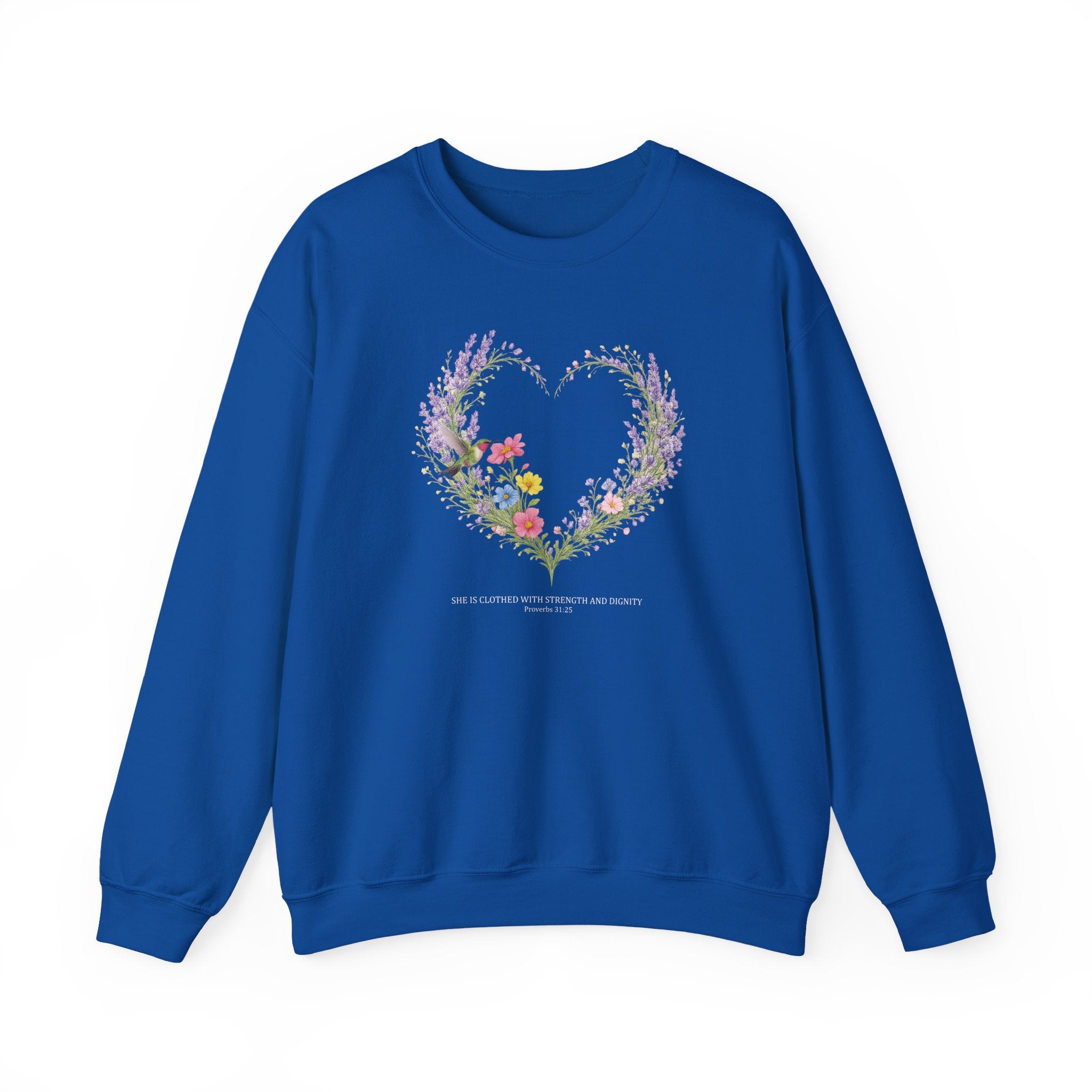 Strength and Dignity Sweatshirt, Proverbs 31:25 Christian Sweatshirt, Hummingbird Womens Gift, Boho Christian Top, Redeemed Faith Apparel
