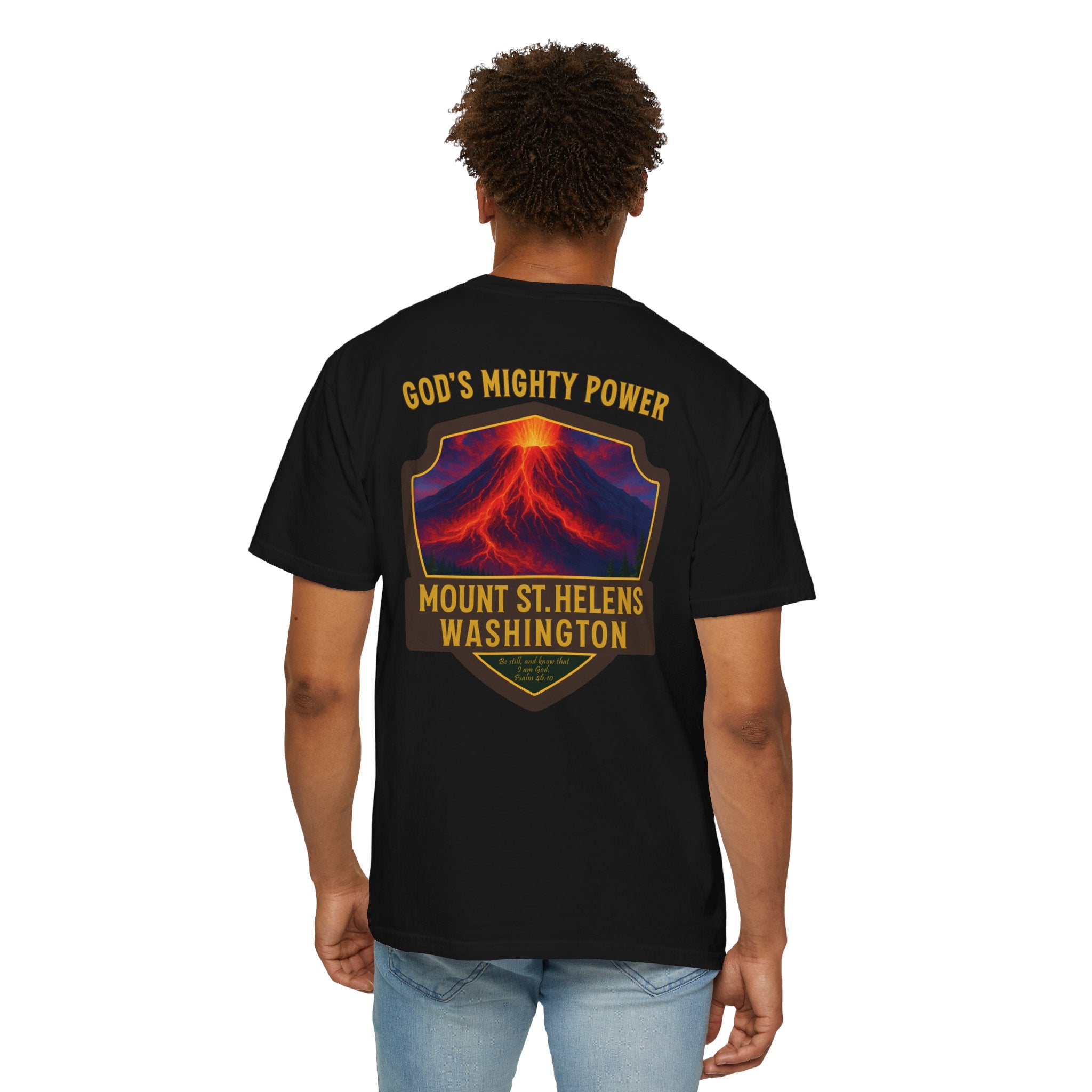 WA-Mount St Helens Washington Christian Shirt, Gods Mighty Power, Psalm 46:10, Volcano Faith Tee, God Bless America Collection, Redeemed Tee