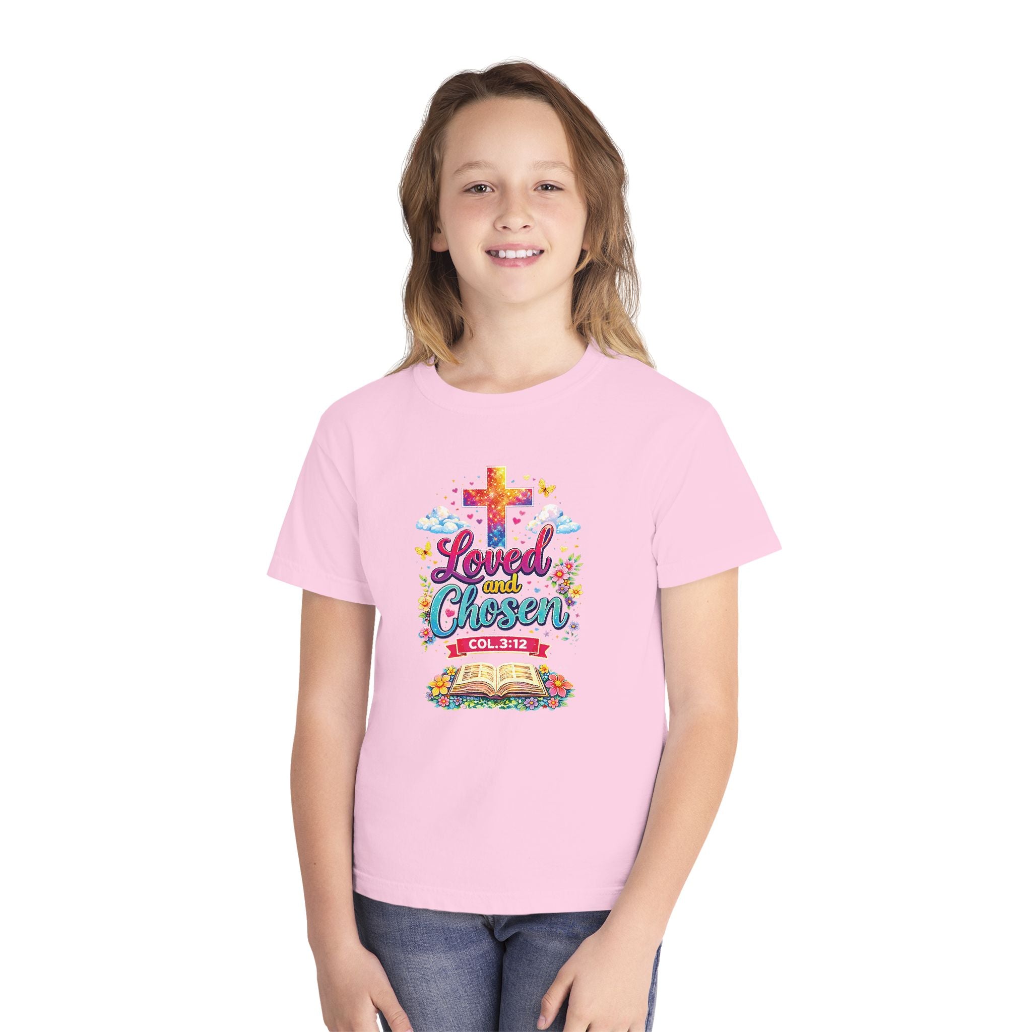 Loved and Chosen Youth Shirt, Christian Youth T Shirt, Bible Verse Youth Tee, Faith Shirt for Girls Boys, Church Youth Shirt Colossians 312