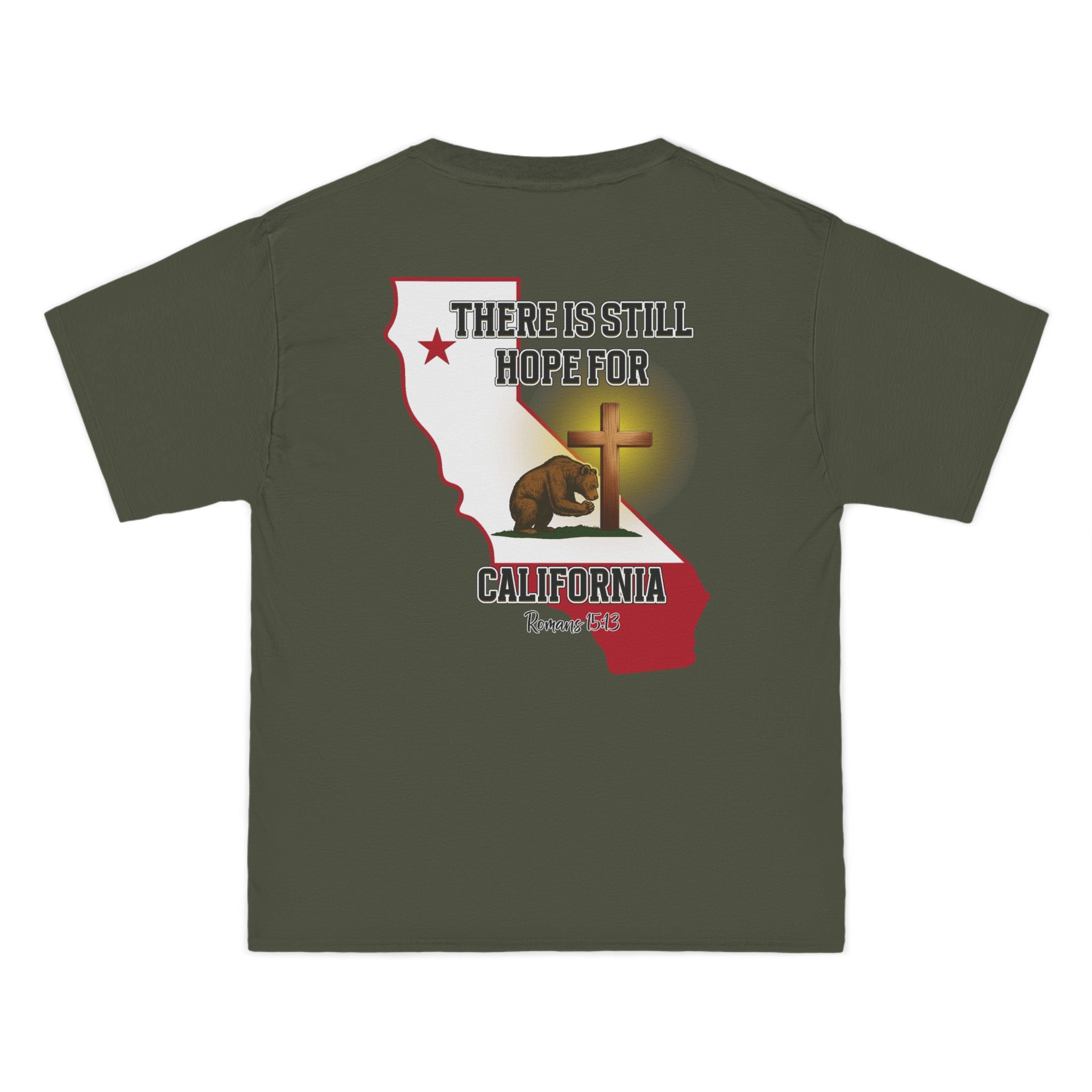 CA-There Is Still Hope for California, Christian Shirt, Romans 1513, Bear and Cross, Redeemed Faith Apparel, God Bless America Collection