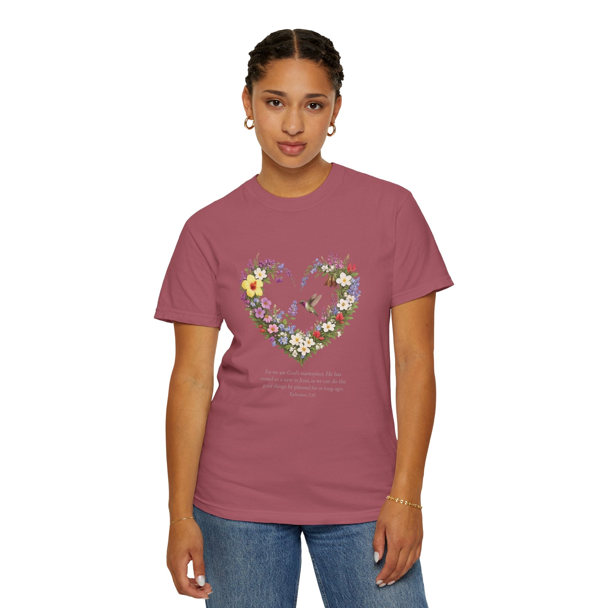 Gods Masterpiece Floral Heart T-shirt, Ephesians 2:10 Christian Shirt, Christian Women Gift, Wildflower Heart, Redeemed Faith Apparel