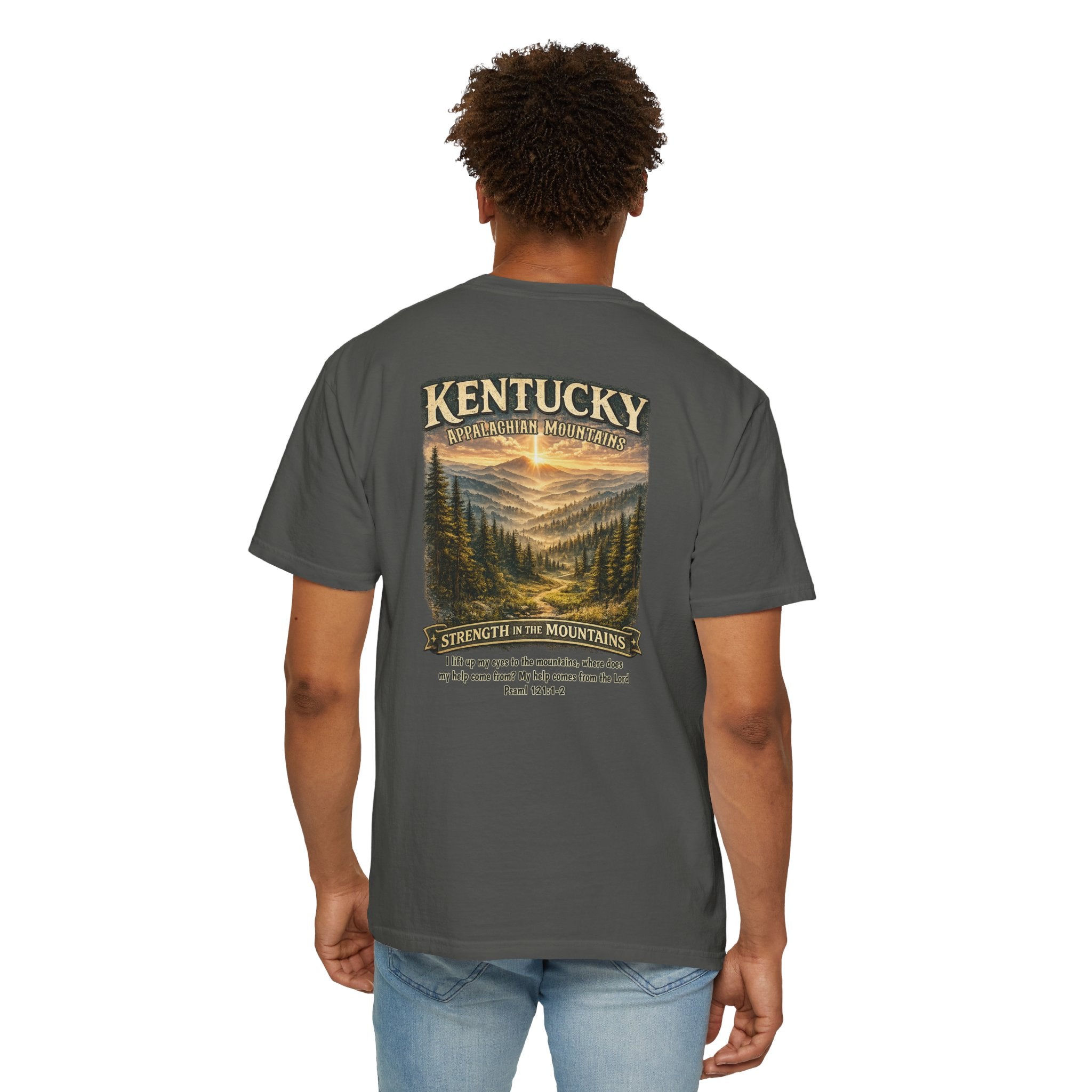 KY-Kentucky Appalachian Mountains Christian T Shirt, Strength in the Mountains, Psalm 121 Tee, Kentucky Gift, God Bless America Collection
