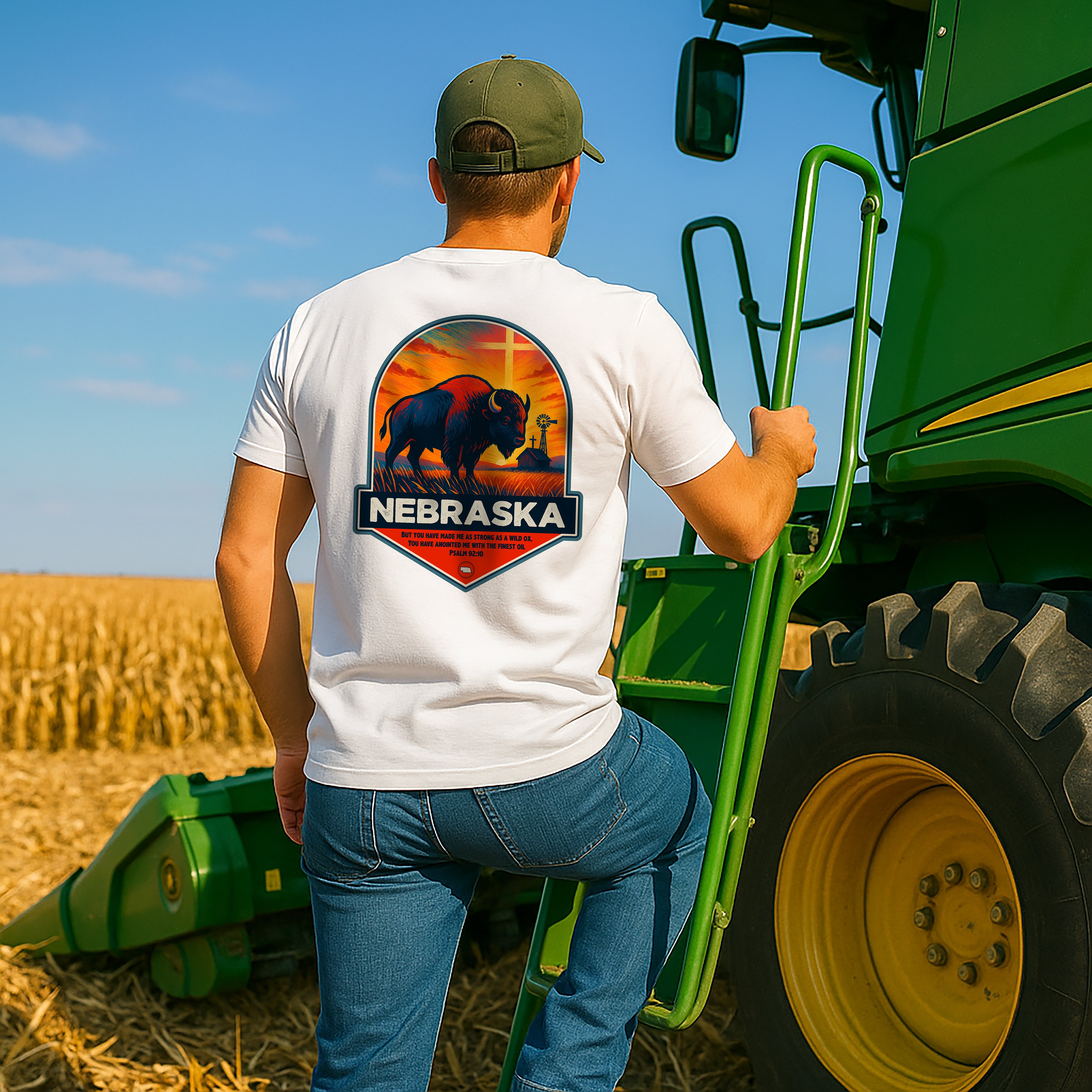 NB-Nebraska Buffalo Christian Shirt, Psalm 92:10, Bison Tee, Cross Farm, Nebraska Faith Shirt, Midwest Graphic, God Bless America Collection