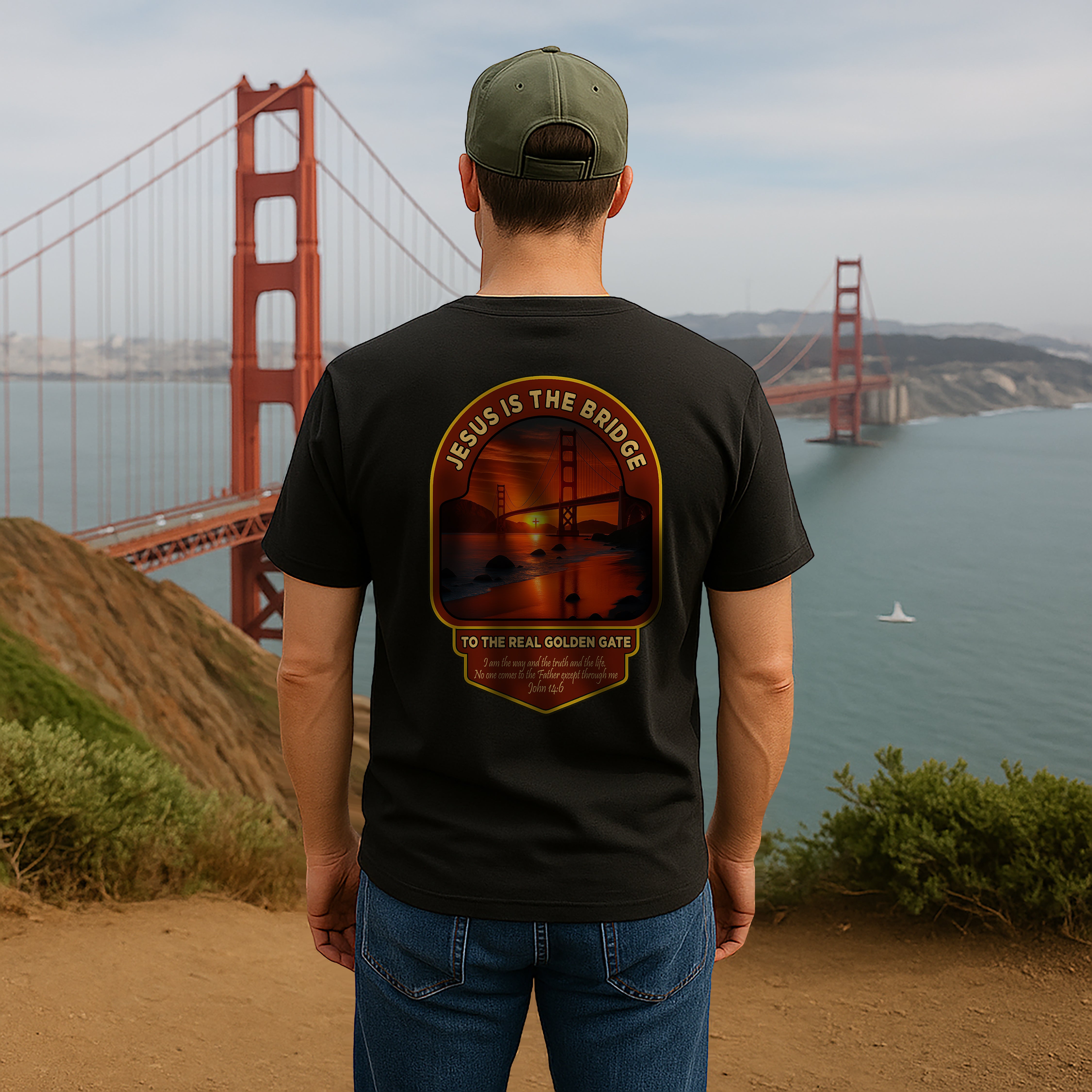 CA-Jesus Is the Bridge Shirt, Golden Gate, Christian California Tee, John 146 T-Shirt, Redeemed Faith Apparel, God Bless America Collection