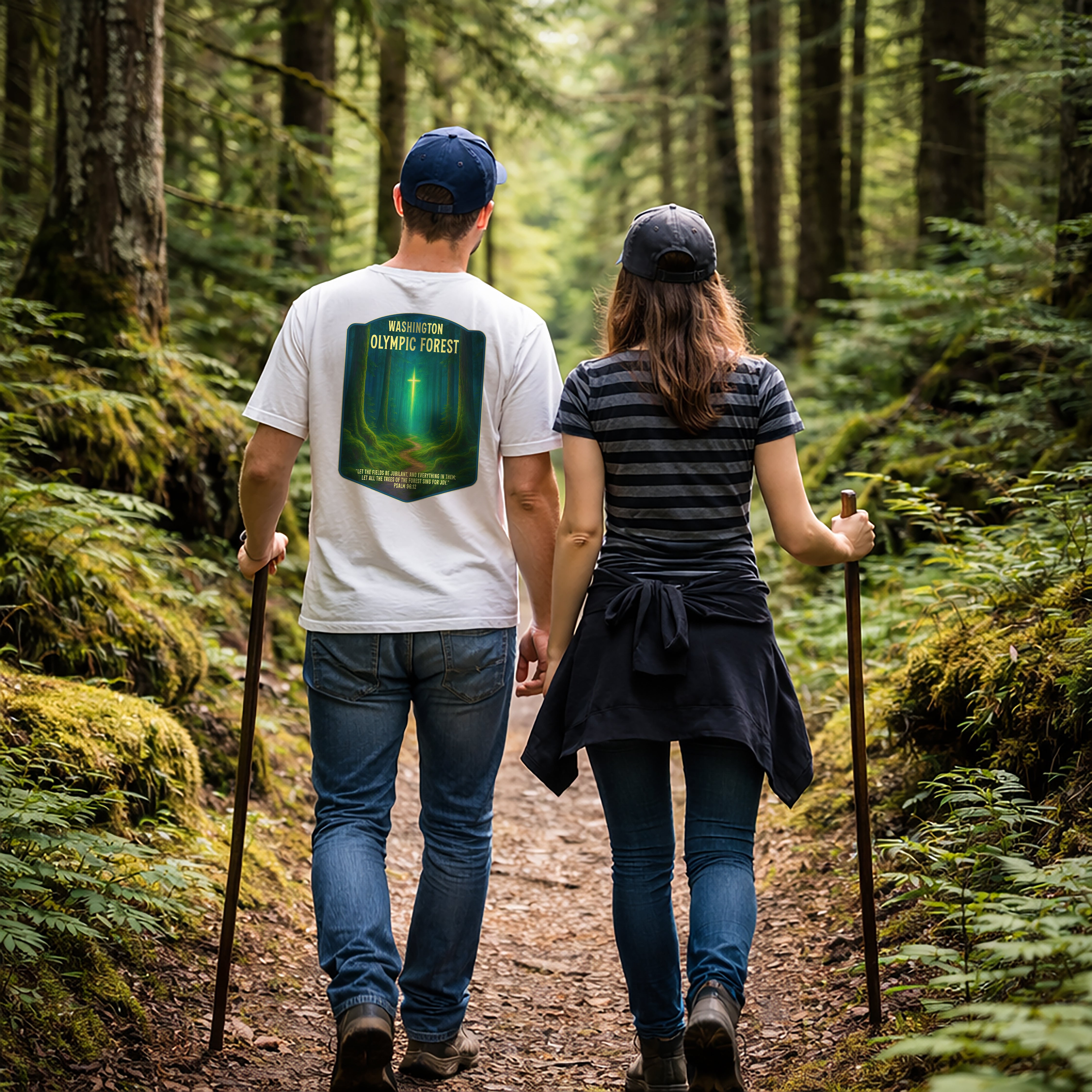 WA-Washington Olympic Forest Christian Shirt, Psalm 96:12, Let the Trees Sing, Faith Nature T, God Bless America Collection, Redeemed Faith