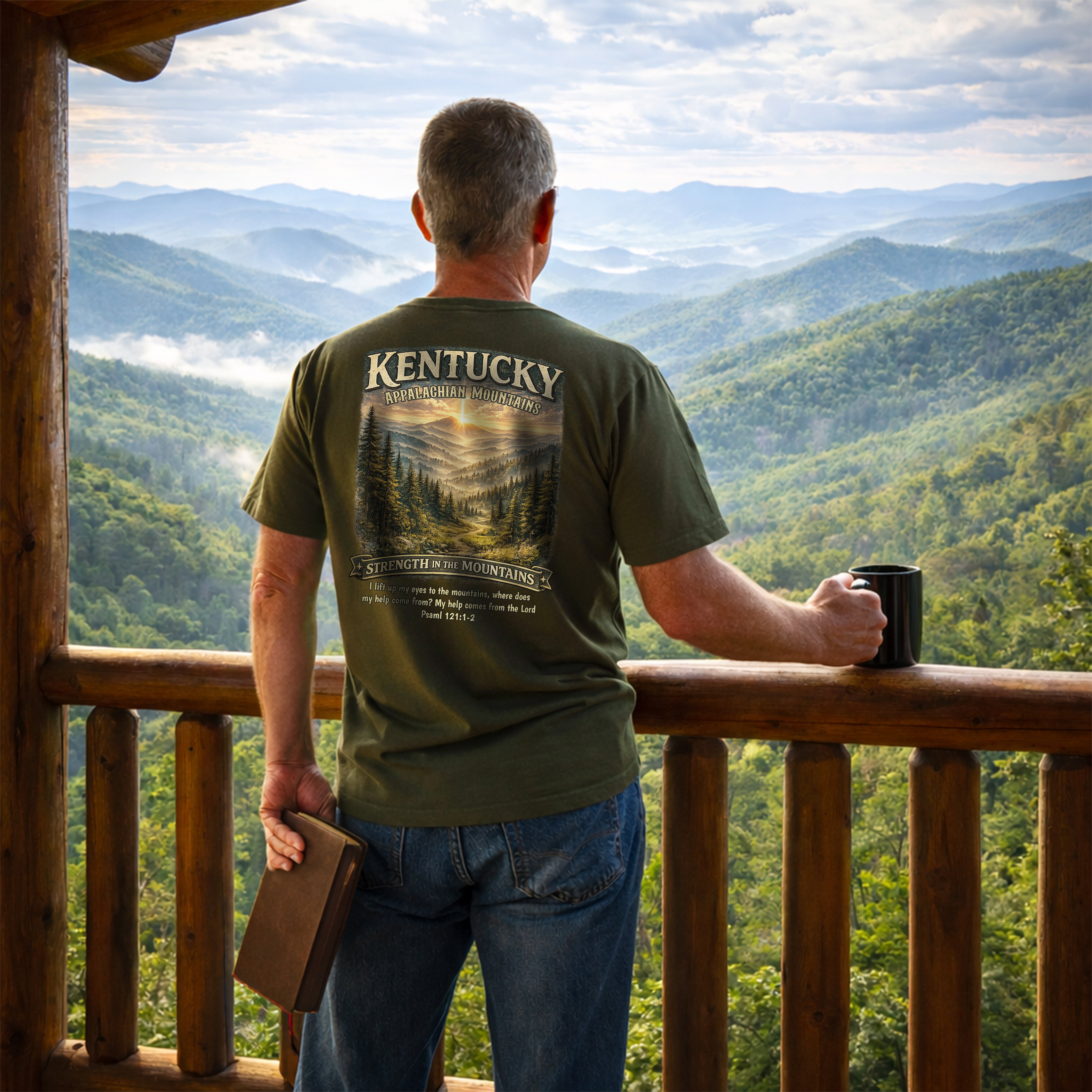 KY-Kentucky Appalachian Mountains Christian T Shirt, Strength in the Mountains, Psalm 121 Tee, Kentucky Gift, God Bless America Collection