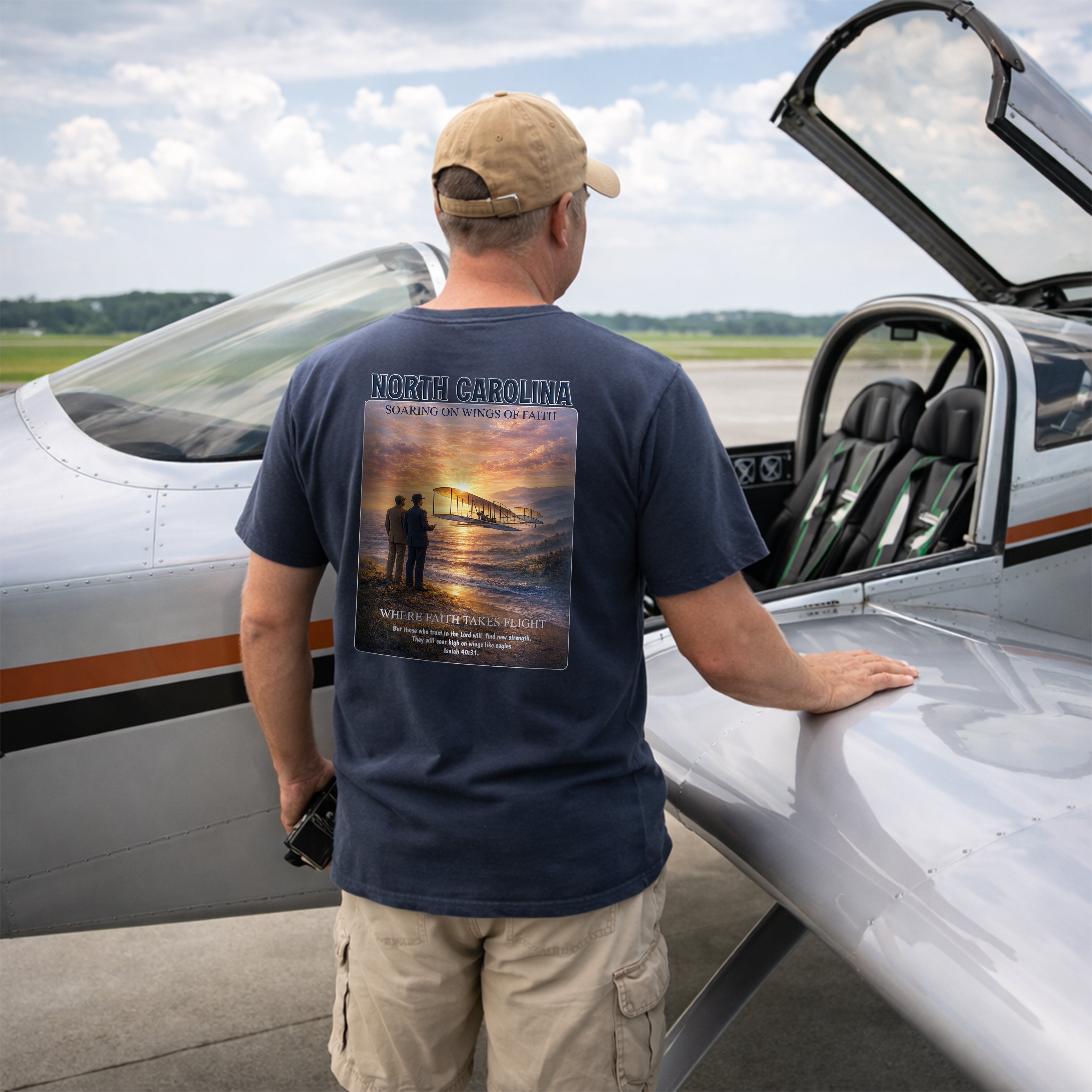 NC-North Carolina Soaring on Wings of Faith Christian T Shirt, Isaiah 40:31 Tee, NC Aviation Faith Shirt, God Bless America Collection