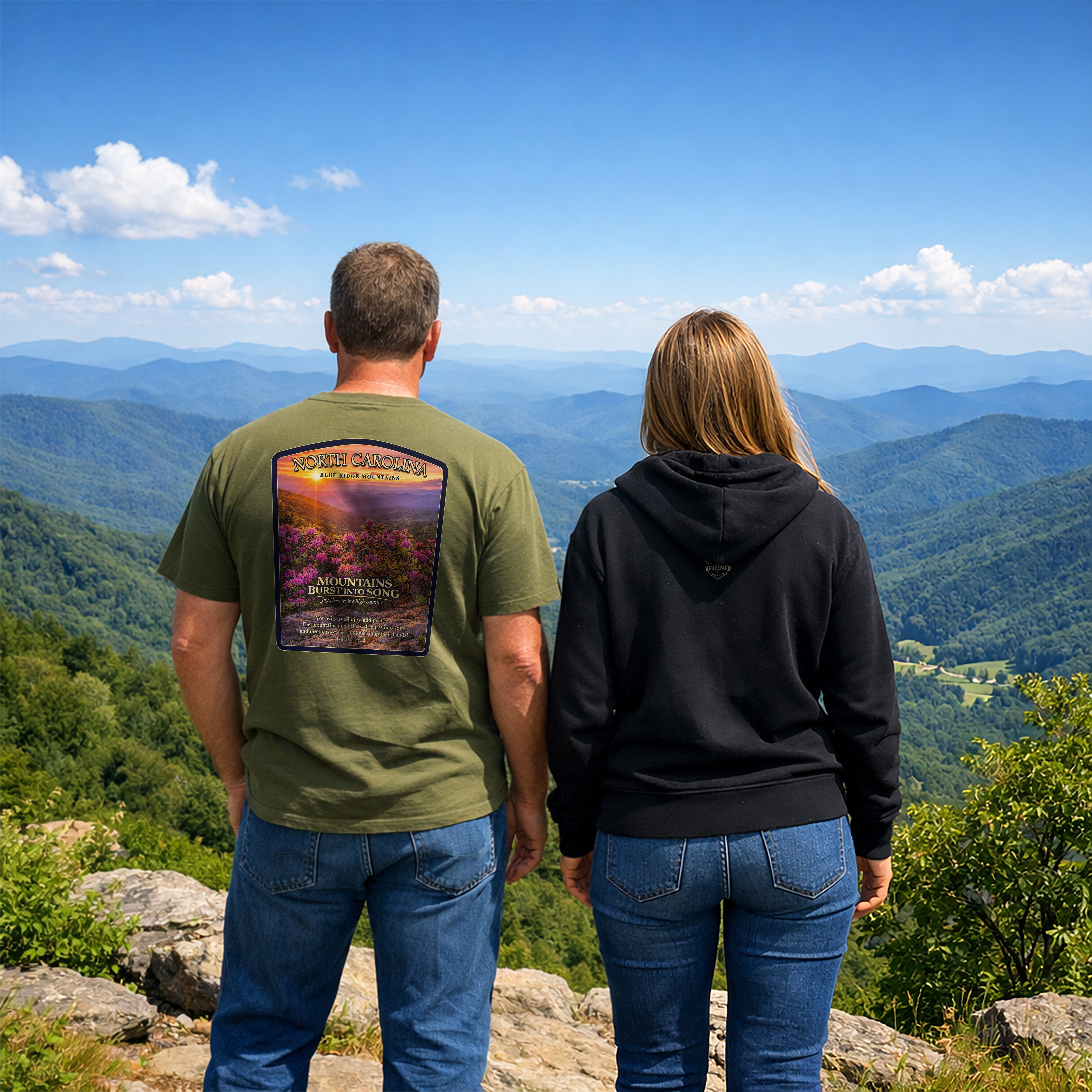 NC-North Carolina Blue Ridge Mountains Christian Hoodie, Mountains Burst Into Song Hoodie, Isaiah 55:12 Shirt, God Bless America Collection