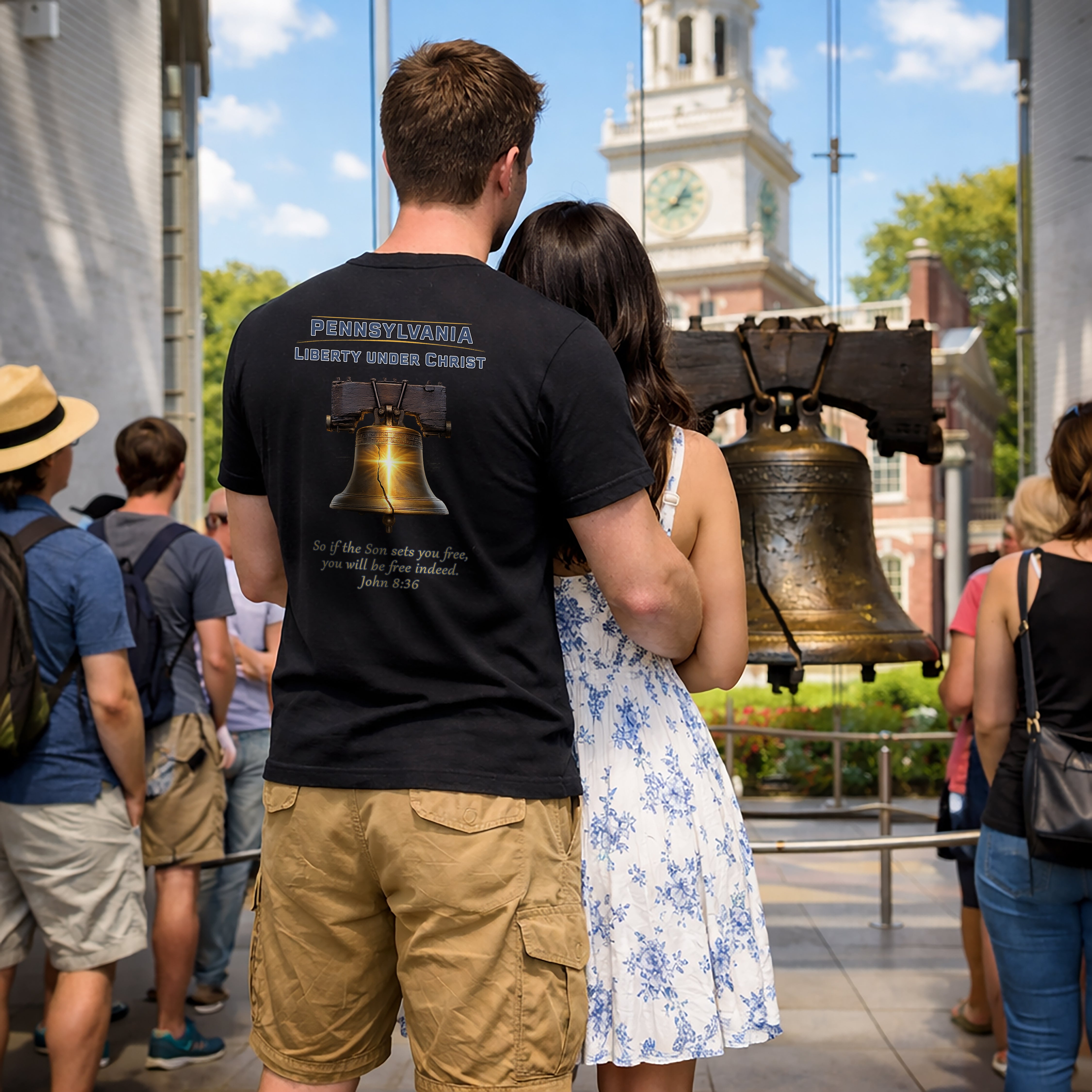 PA-Pennsylvania Liberty Under Christ Christian T Shirt, Liberty Bell Tee, John 8:36 Shirt, PA Freedom Faith, God Bless America Collection