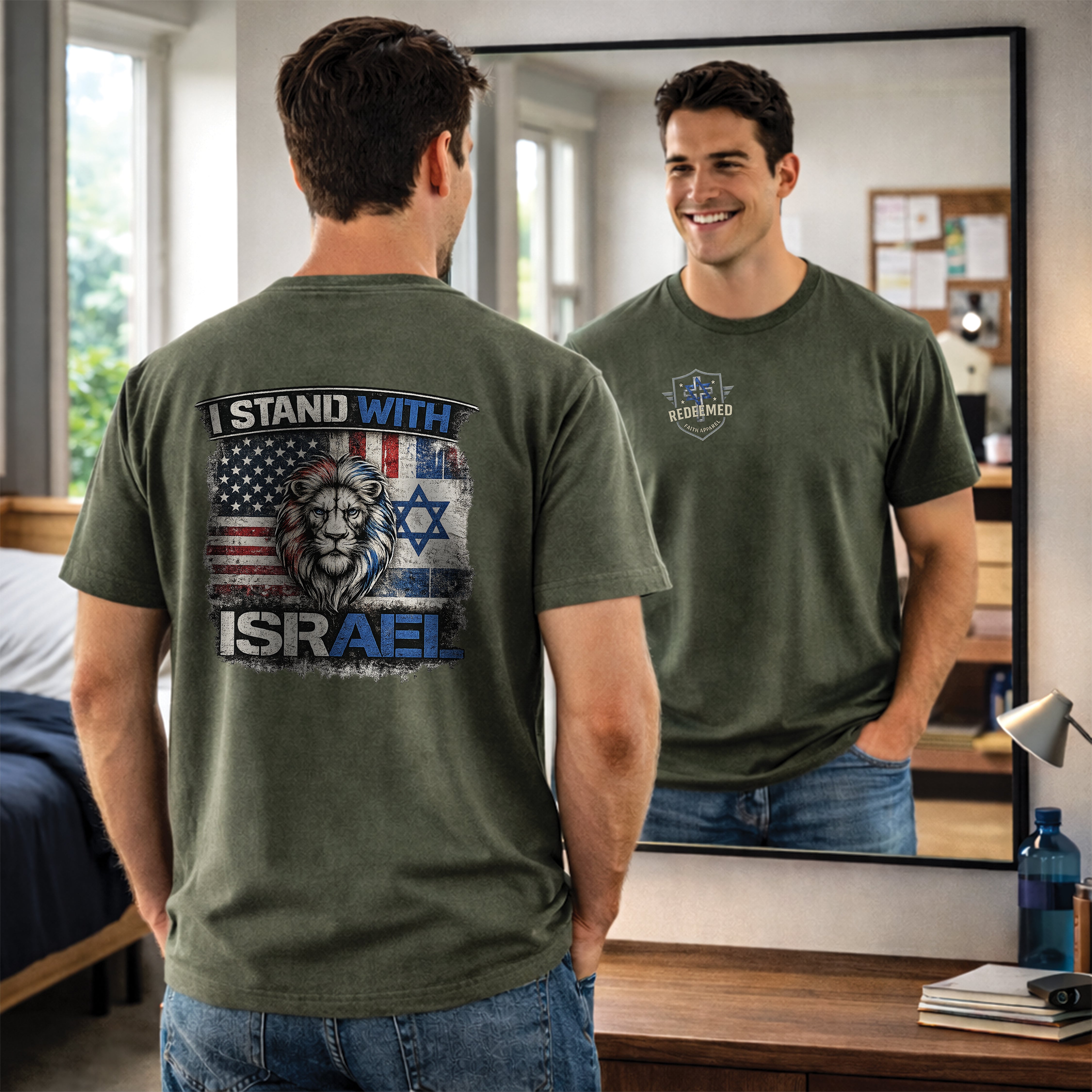 I Stand With Israel Christian T-Shirt, Lion of Judah Faith Tee, Israel Support Shirt, Christian Patriot Shirt, Redeemed Faith Apparel