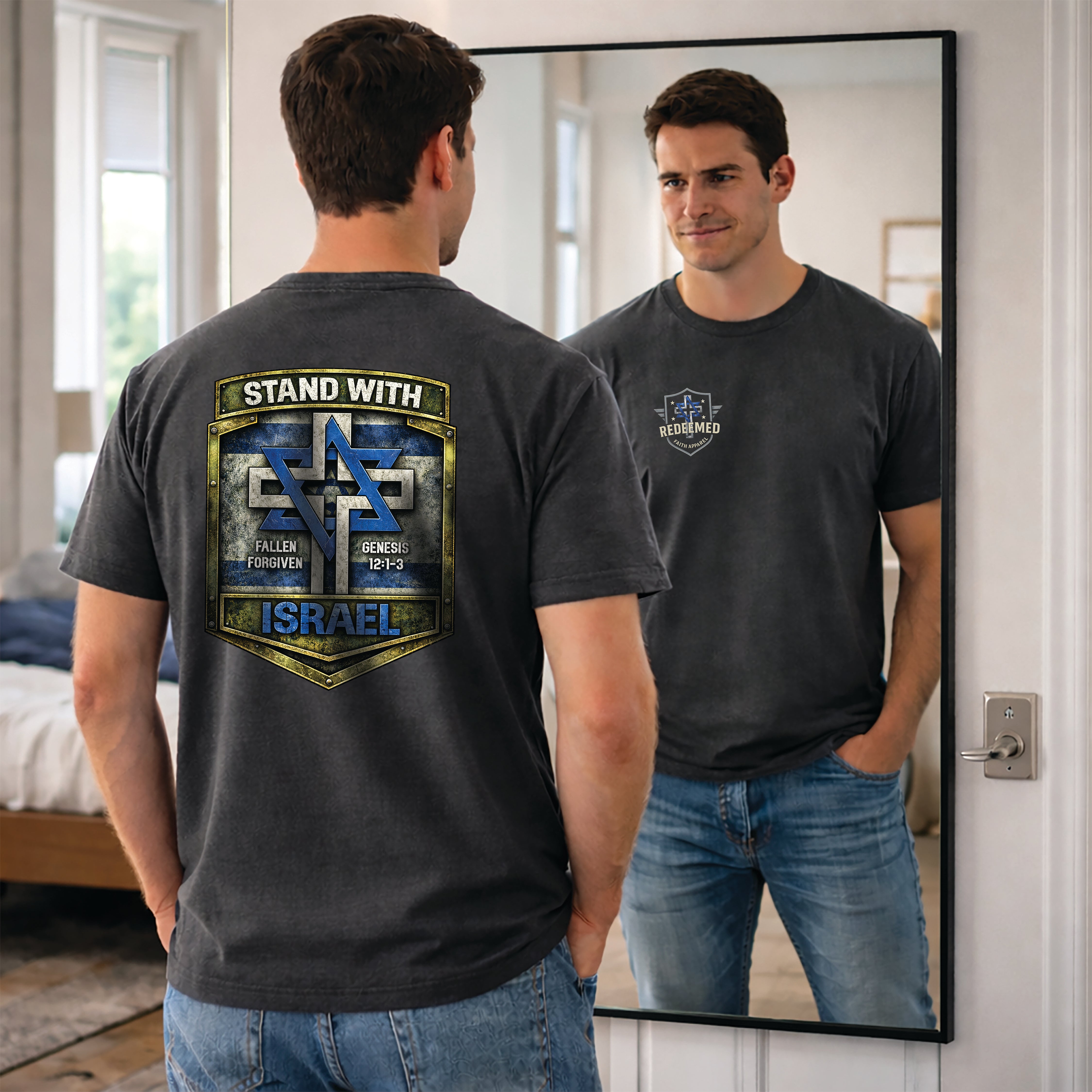 Stand With Israel Christian Shirt, Genesis 12:1-3 Bible Verse Tee, Christian Israel T-Shirt, Faith and Freedom Shirt, Redeemed Faith Apparel