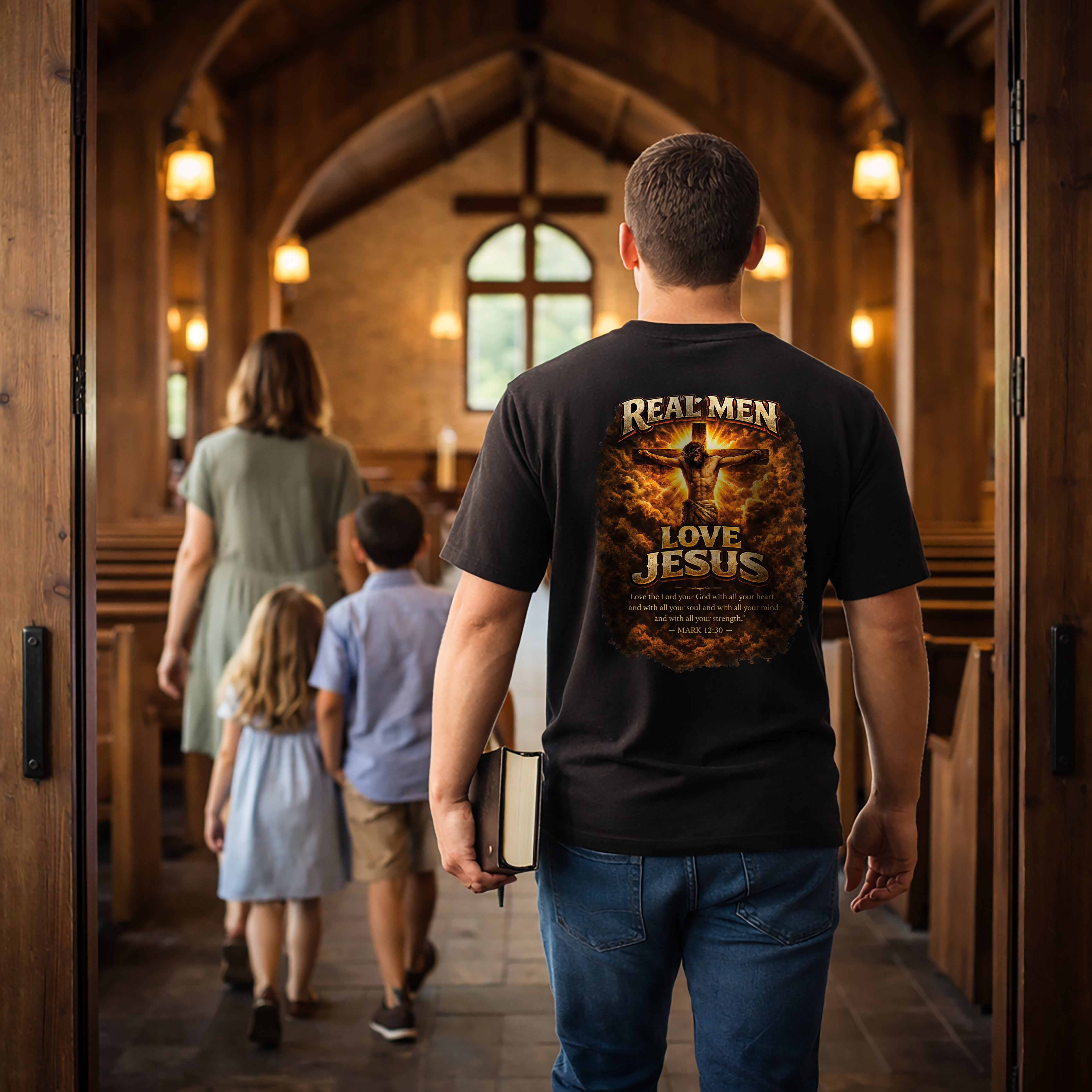 Real Men Love Jesus Shirt, Mark 12:30 Christian Cross Shirt, Bold Faith Jesus Crucifix Tee, Christian Mens Shirt, Redeemed Faith Apparel