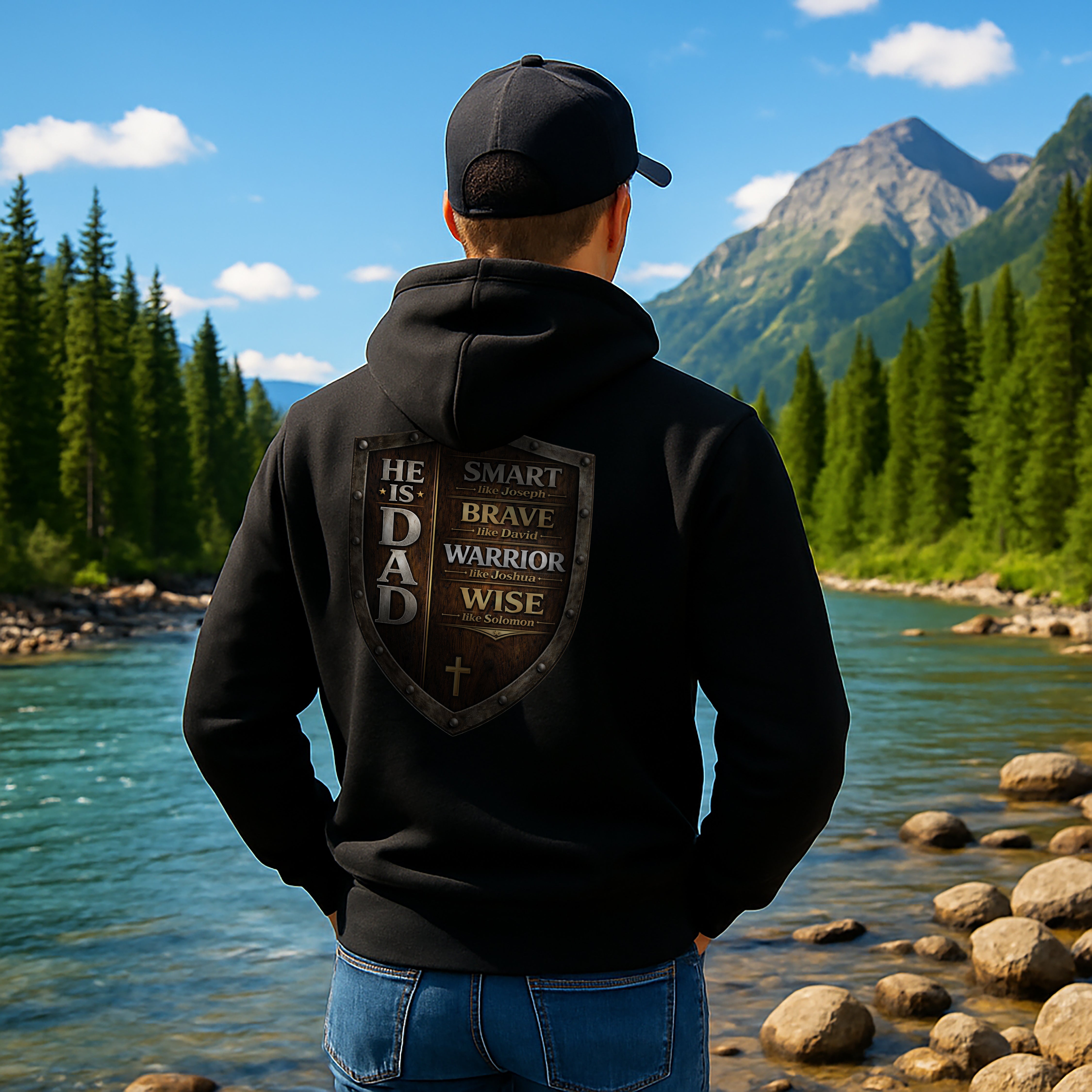 Christian Dad Shield Hoodie, Smart Brave Warrior Wise Father Pullover, Man of God Dad Hoodie, Christian Father Gift, Redeemed Faith Apparel