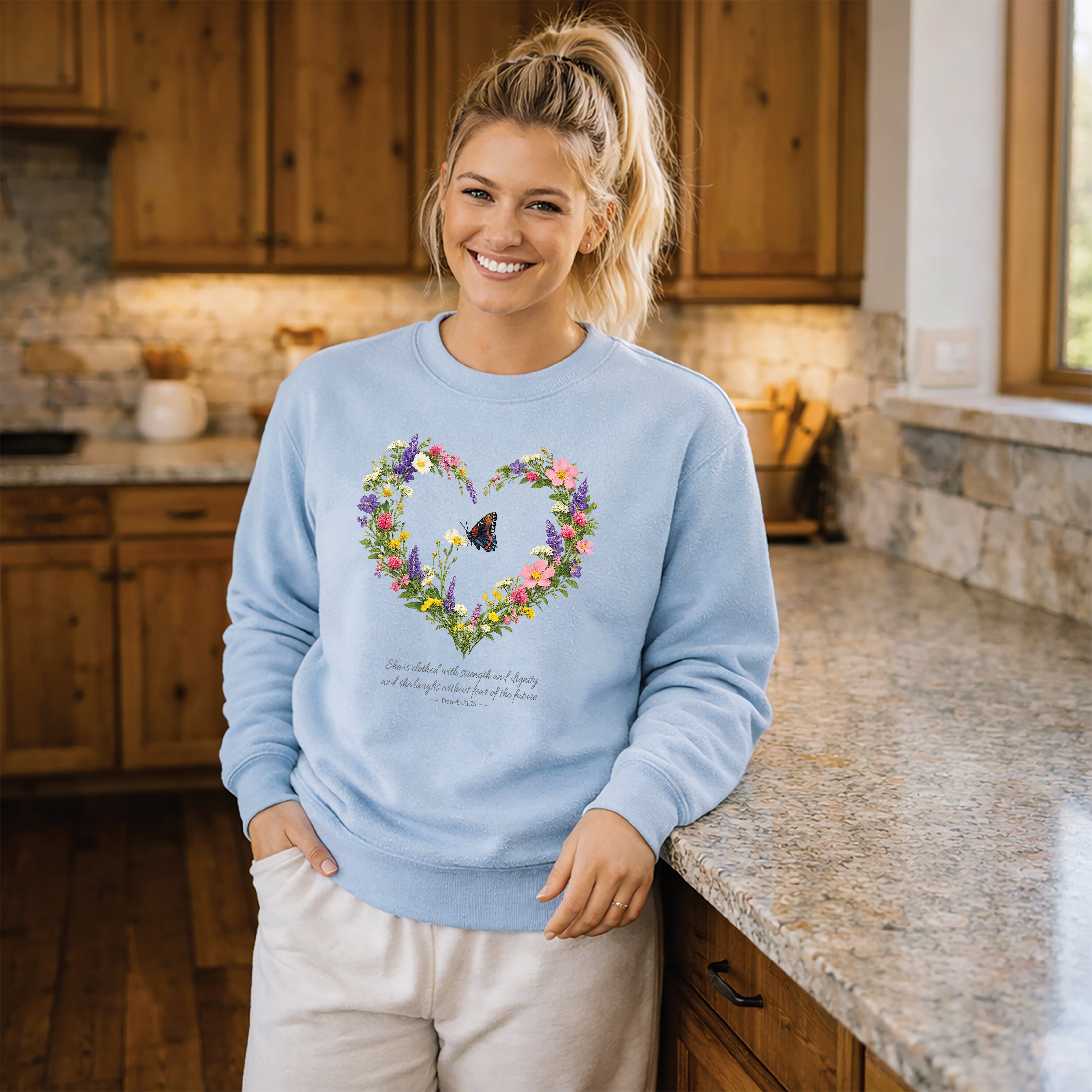 Proverbs 31:25 Sweatshirt, She is Clothed With Strength Christian Floral Sweatshirt, Womens Faith Gift, Redeemed Faith Apparel, Boho Sweater
