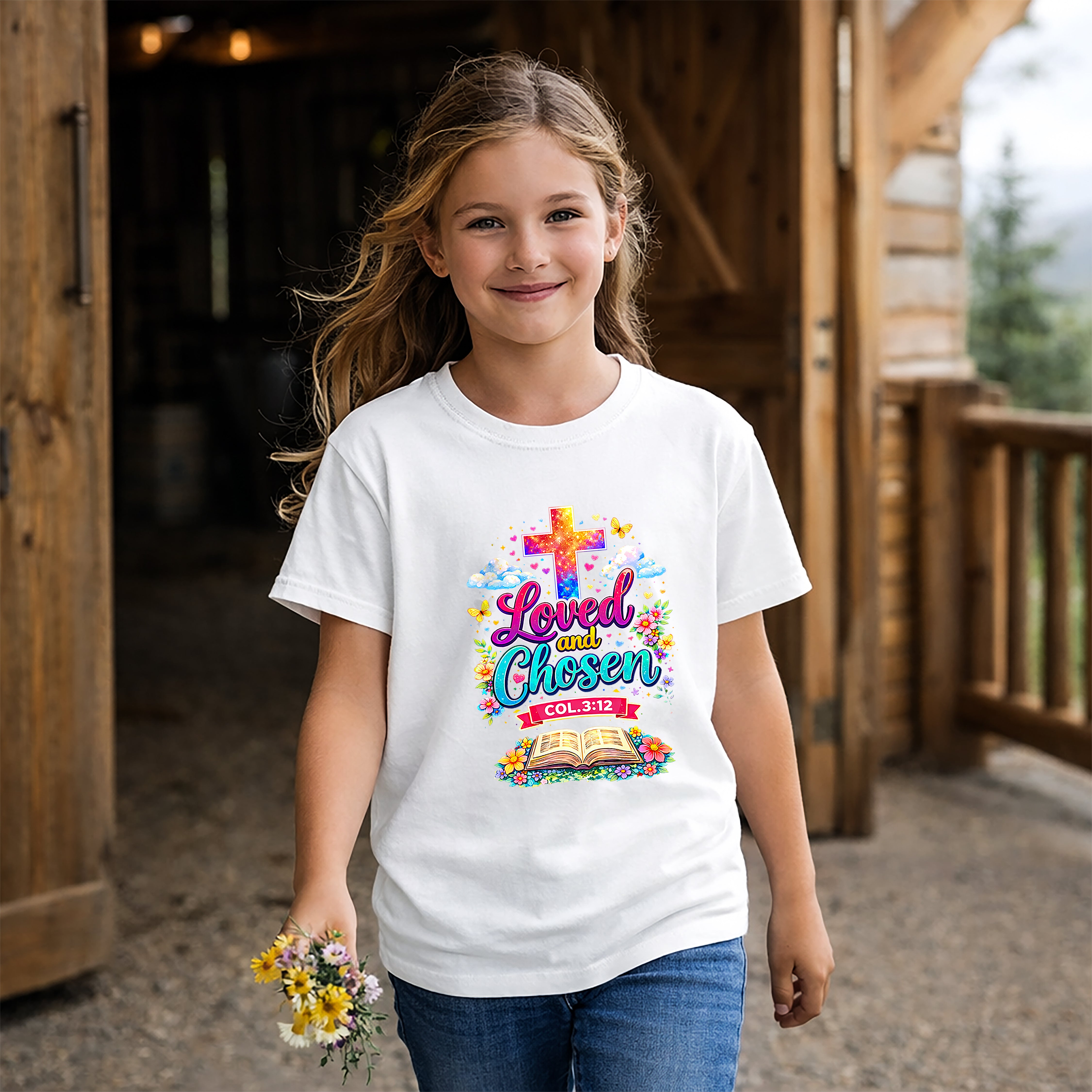 Loved and Chosen Youth Shirt, Christian Youth T Shirt, Bible Verse Youth Tee, Faith Shirt for Girls Boys, Church Youth Shirt Colossians 312