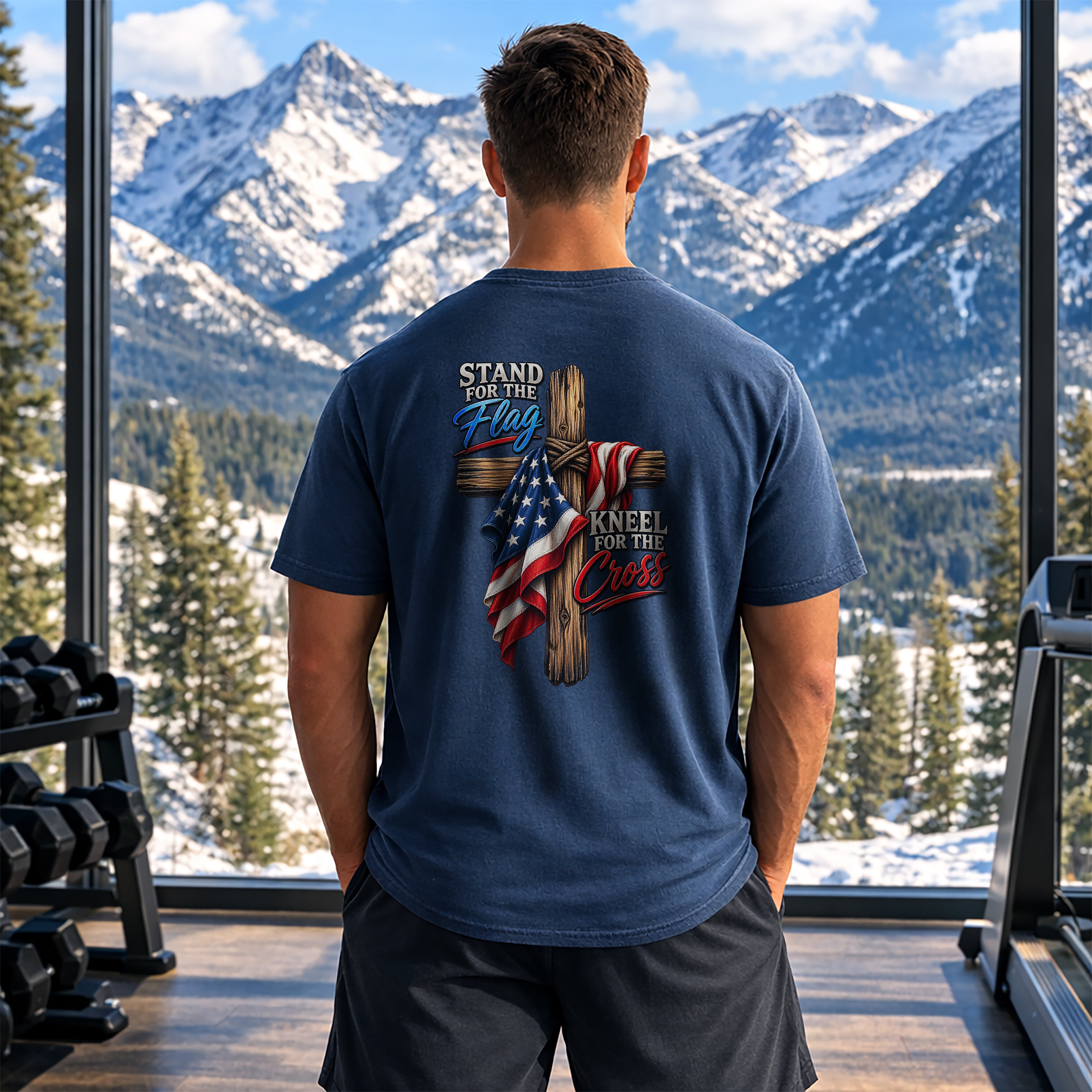 Stand for the Flag Kneel for the Cross T-Shirt, Christian Patriotic T-Shirt, American Flag & Cross Shirt, Redeemed Faith Apparel