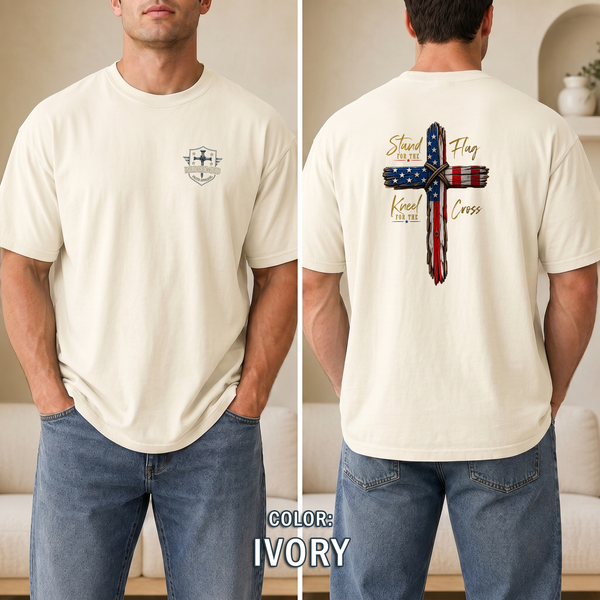 Stand for the Flag Kneel for the Cross Christian Patriotic T-Shirt, USA Flag Cross Shirt, Faith over Country Tee, Redeemed Faith Apparel
