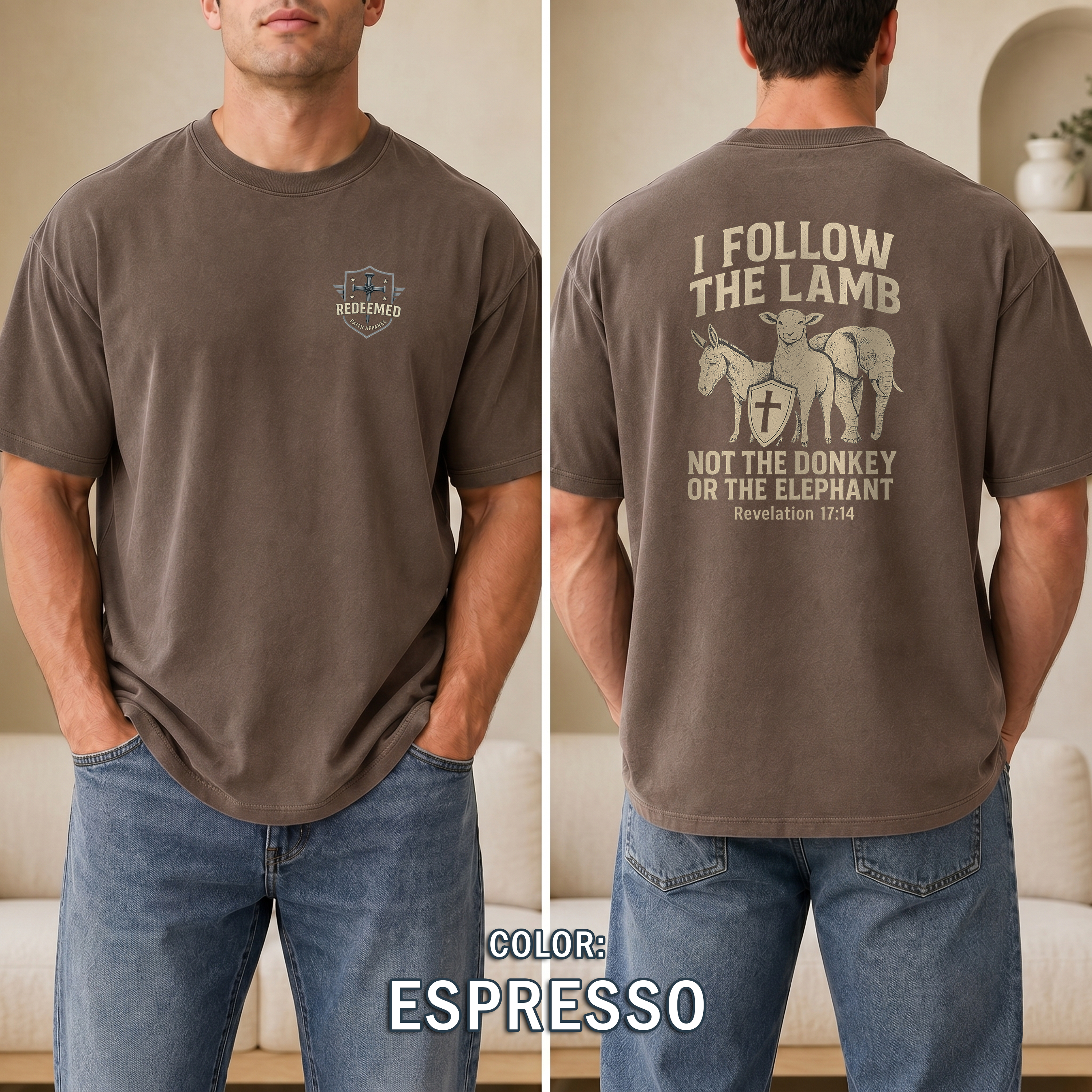I Follow the Lamb Shirt - Revelation 17:14 Christian Faith Tee, Jesus Over Politics T-Shirt for Men and Women, Kingdom over Party, Jesus