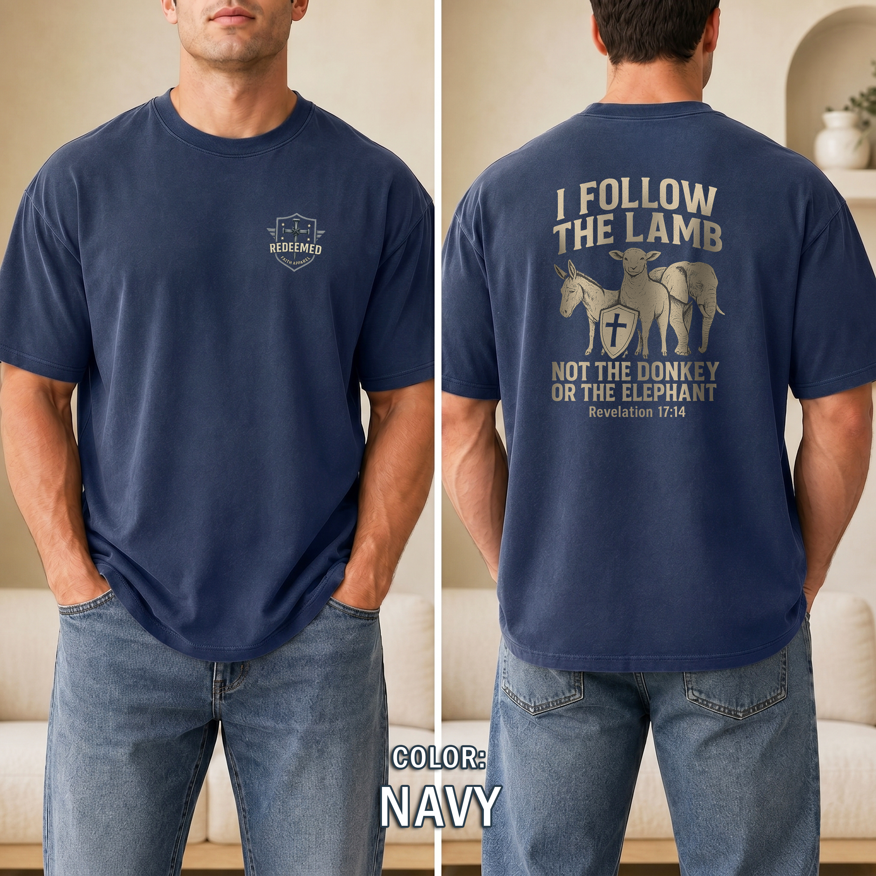 I Follow the Lamb Shirt - Revelation 17:14 Christian Faith Tee, Jesus Over Politics T-Shirt for Men and Women, Kingdom over Party, Jesus