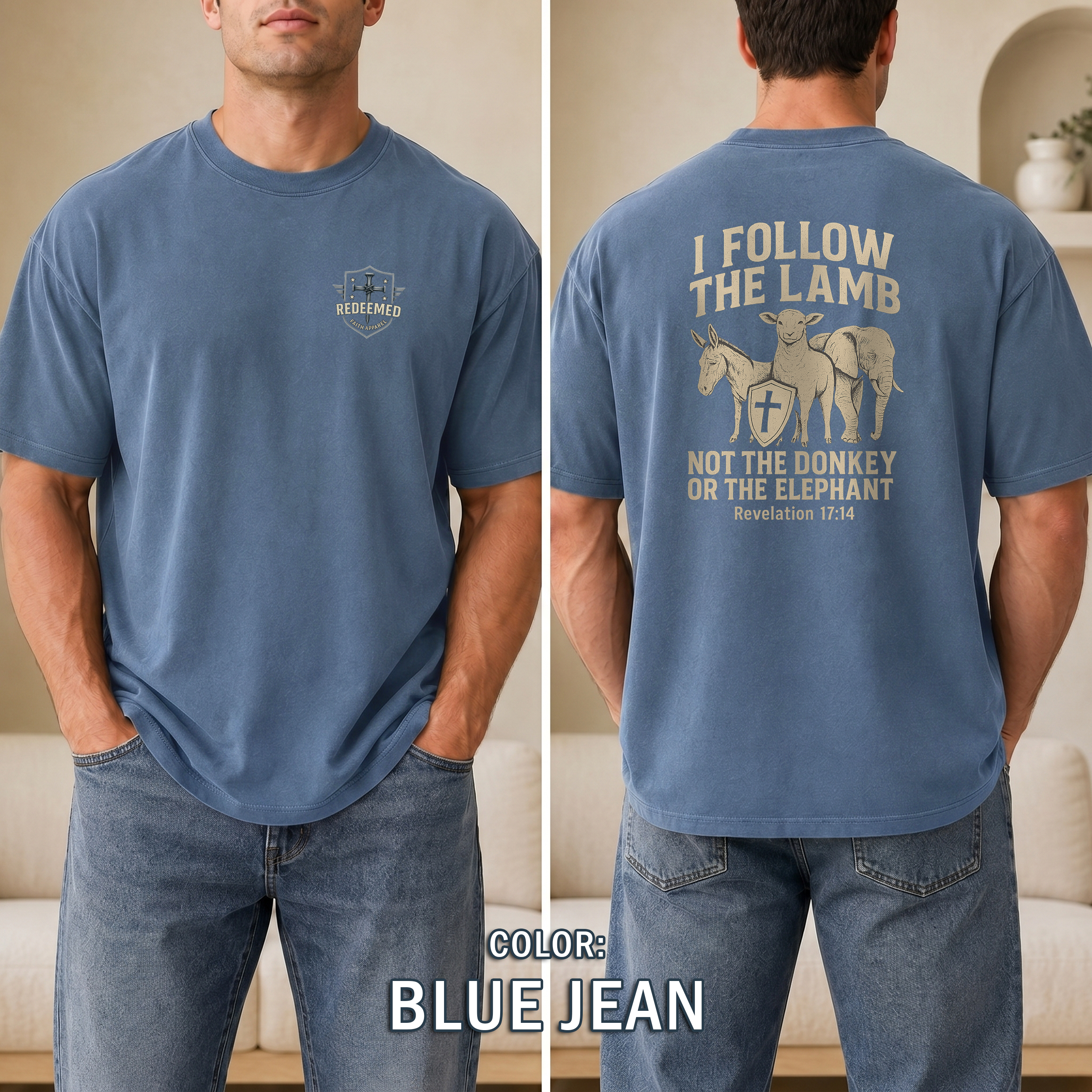 I Follow the Lamb Shirt - Revelation 17:14 Christian Faith Tee, Jesus Over Politics T-Shirt for Men and Women, Kingdom over Party, Jesus