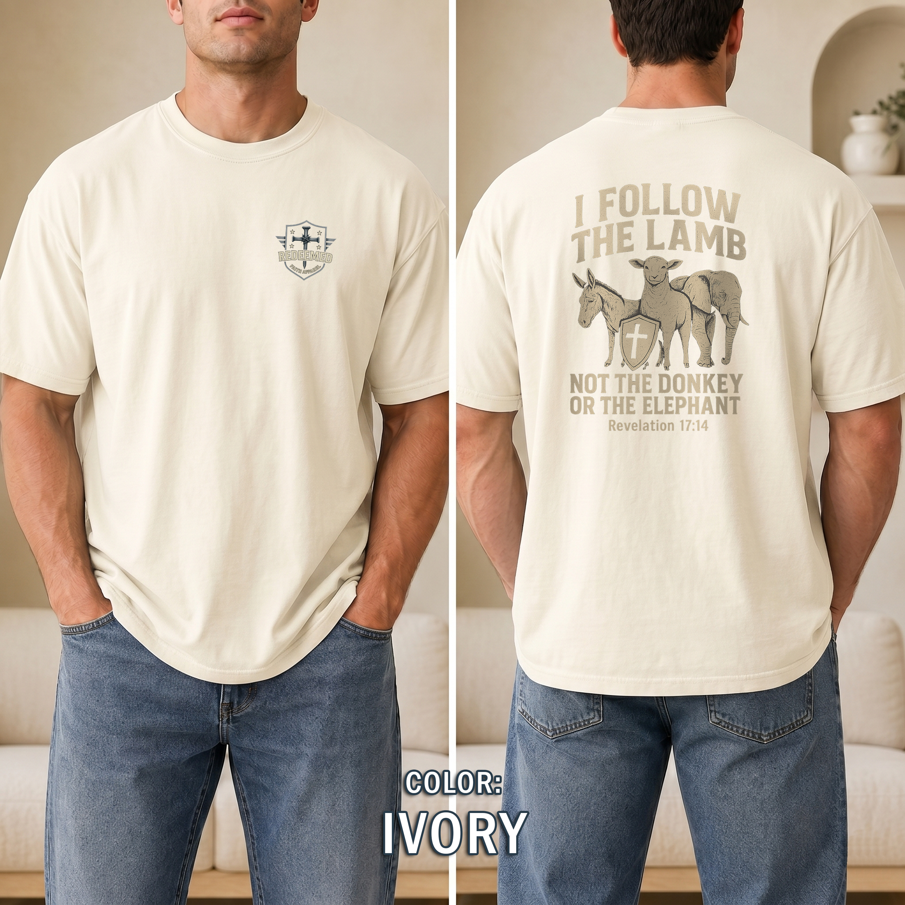 I Follow the Lamb Shirt - Revelation 17:14 Christian Faith Tee, Jesus Over Politics T-Shirt for Men and Women, Kingdom over Party, Jesus
