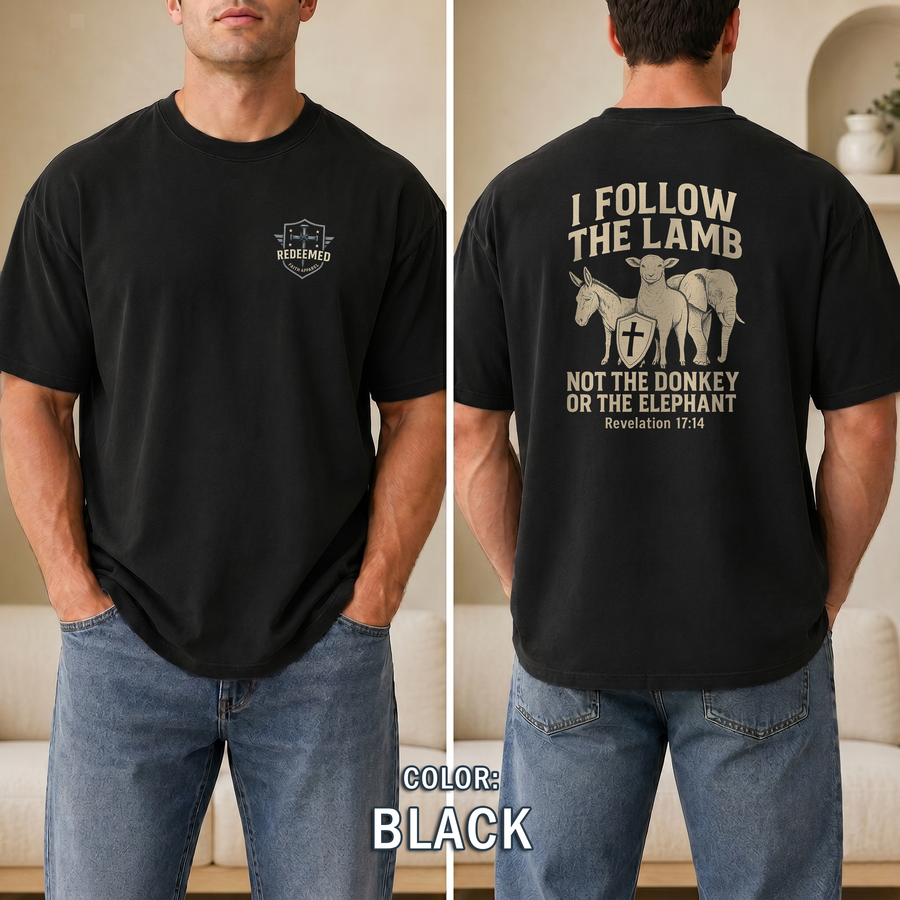 I Follow the Lamb Shirt - Revelation 17:14 Christian Faith Tee, Jesus Over Politics T-Shirt for Men and Women, Kingdom over Party, Jesus