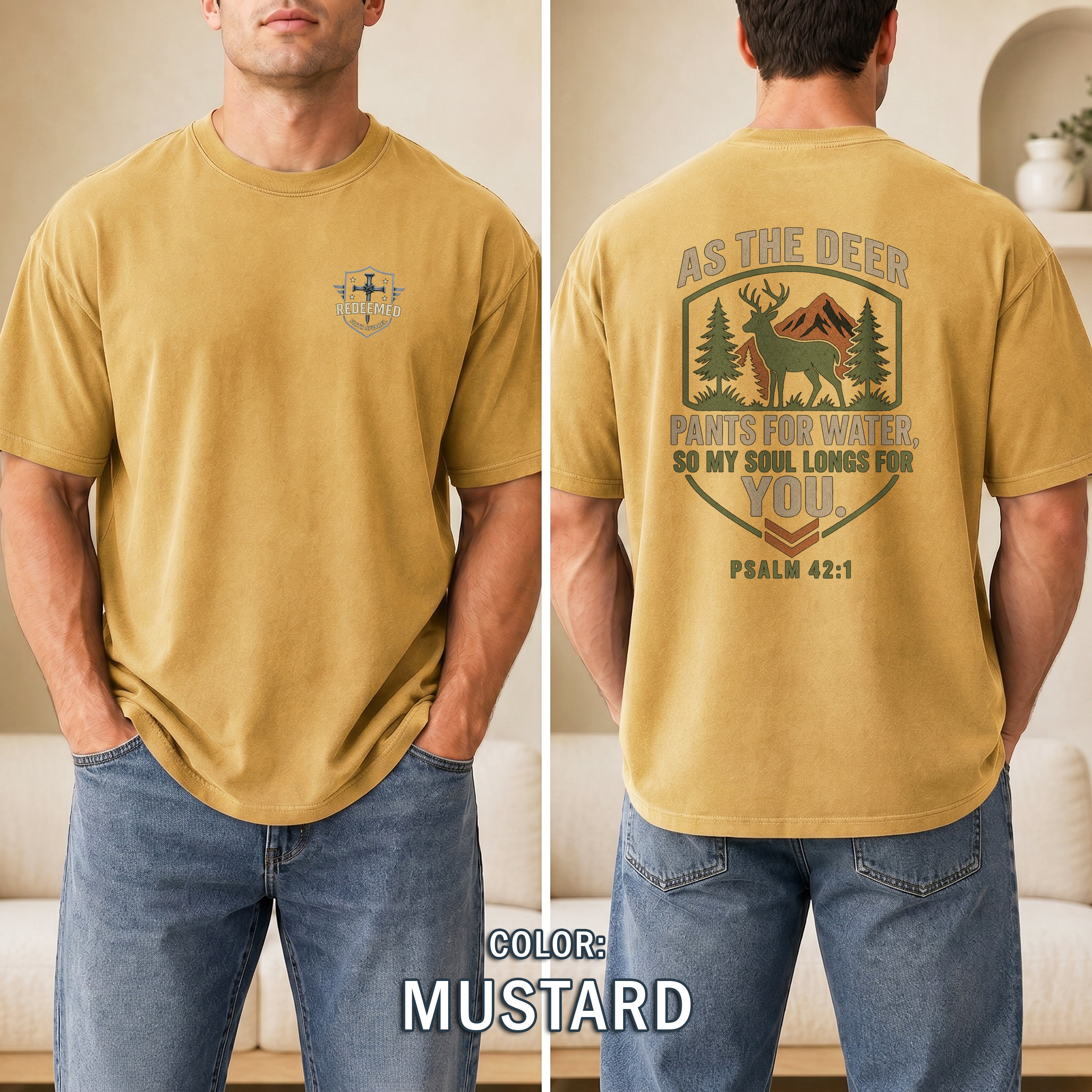 As the Deer Pants for Water Christian T-Shirt, Psalm 42:1 Faith Shirt, Christian Outdoors Deer Hunting Tee, Redeemed Faith Apparel