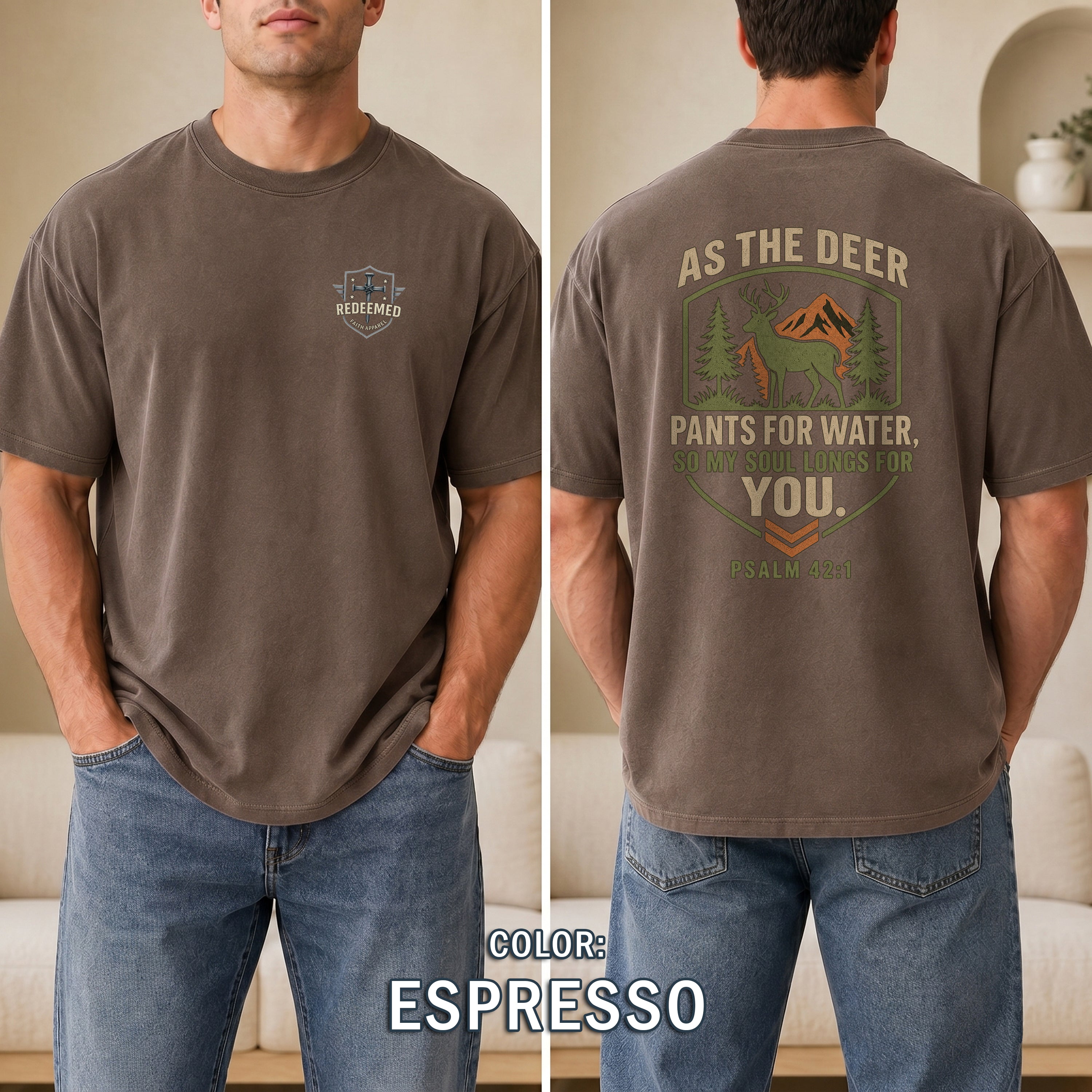 As the Deer Pants for Water Christian T-Shirt, Psalm 42:1 Faith Shirt, Christian Outdoors Deer Hunting Tee, Redeemed Faith Apparel