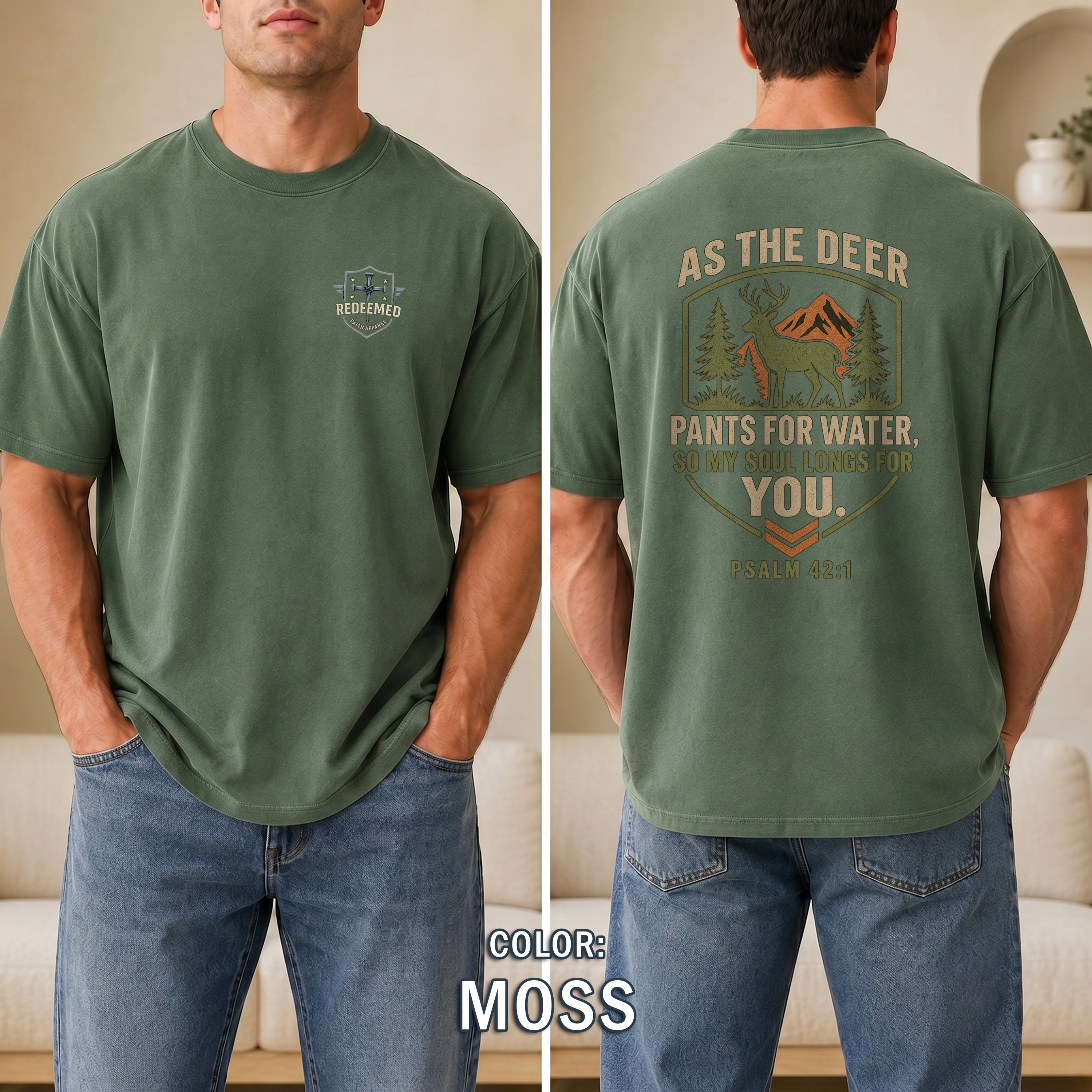 As the Deer Pants for Water Christian T-Shirt, Psalm 42:1 Faith Shirt, Christian Outdoors Deer Hunting Tee, Redeemed Faith Apparel