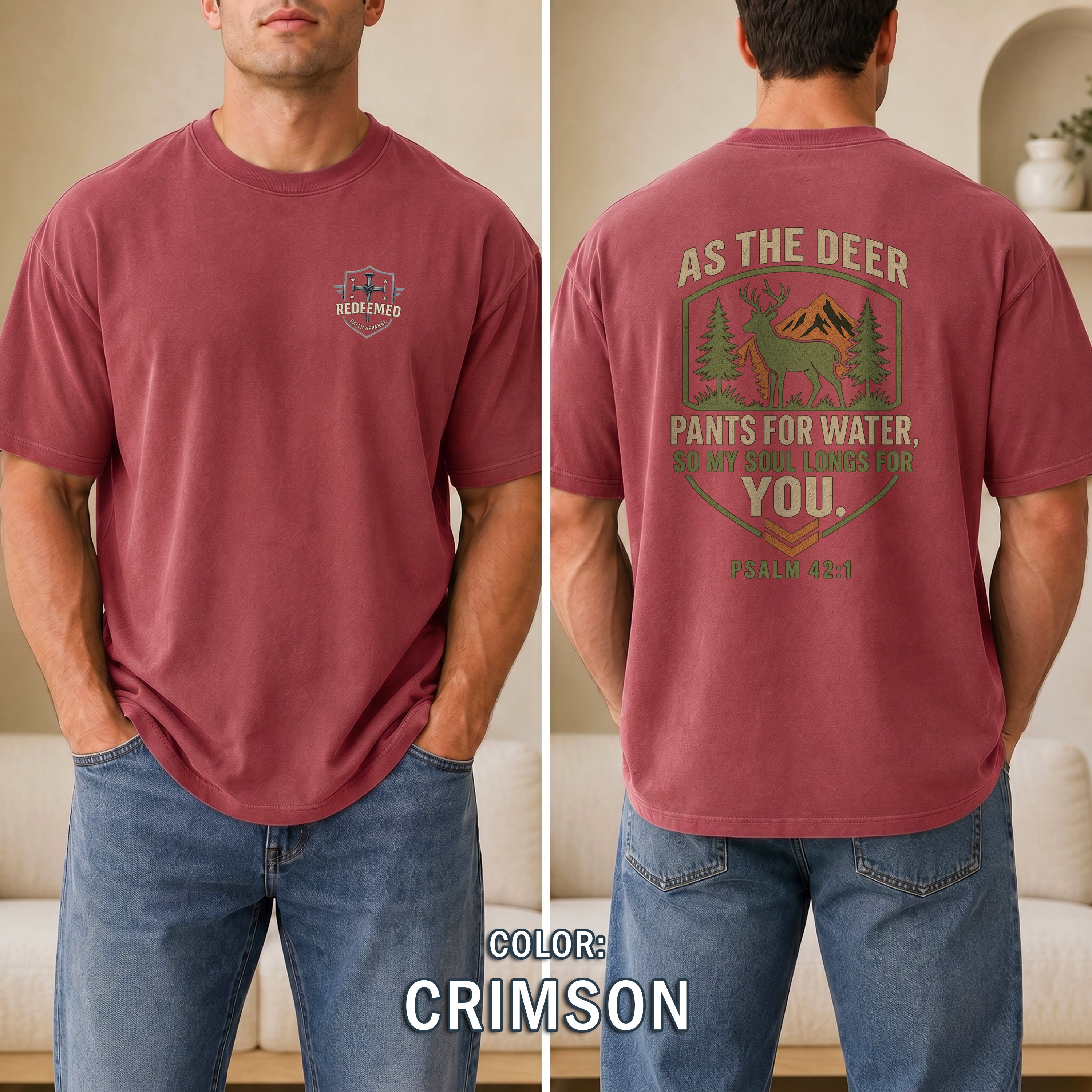 As the Deer Pants for Water Christian T-Shirt, Psalm 42:1 Faith Shirt, Christian Outdoors Deer Hunting Tee, Redeemed Faith Apparel
