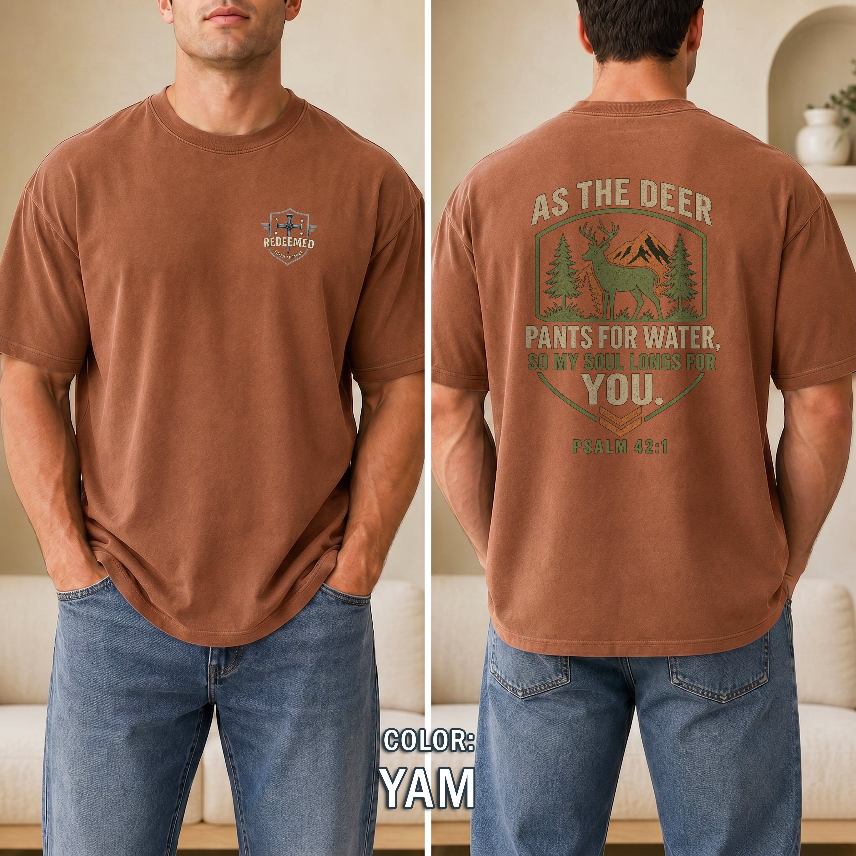 As the Deer Pants for Water Christian T-Shirt, Psalm 42:1 Faith Shirt, Christian Outdoors Deer Hunting Tee, Redeemed Faith Apparel