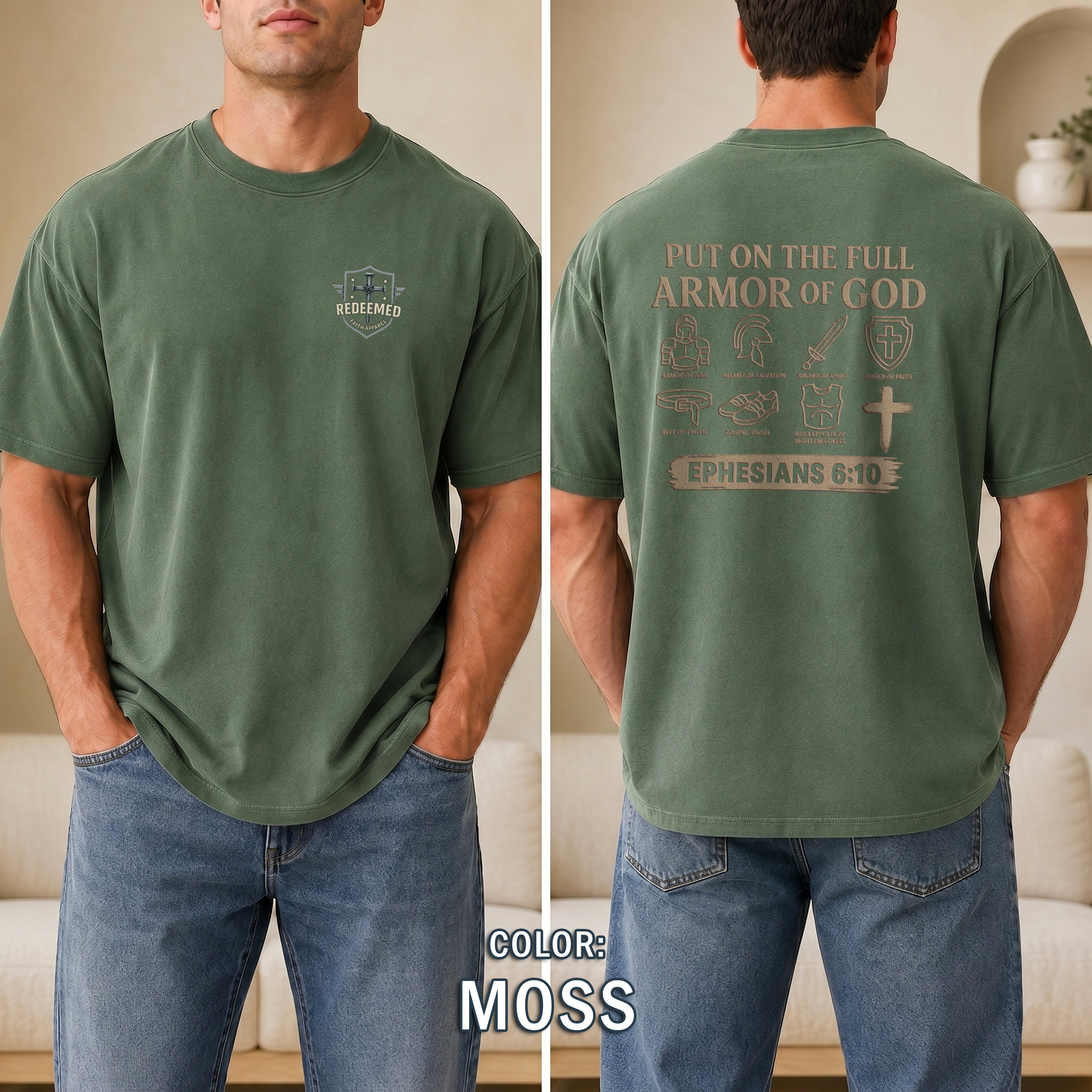 Armor of God Christian T-Shirt, Ephesians 6:10 Bible Verse Shirt, Christian Warrior Faith Tee, Gift for Men, Redeemed Faith Apparel