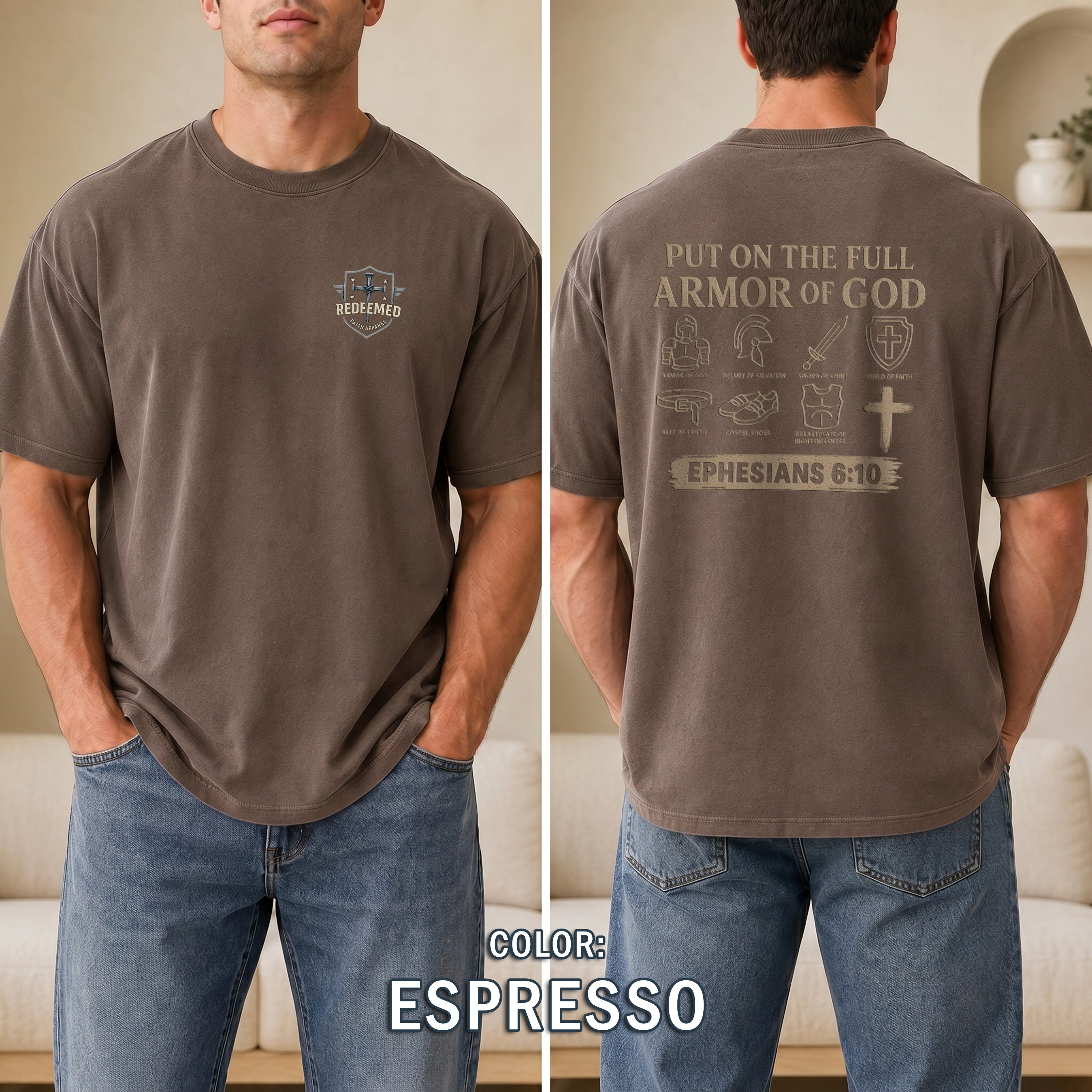 Armor of God Christian T-Shirt, Ephesians 6:10 Bible Verse Shirt, Christian Warrior Faith Tee, Gift for Men, Redeemed Faith Apparel