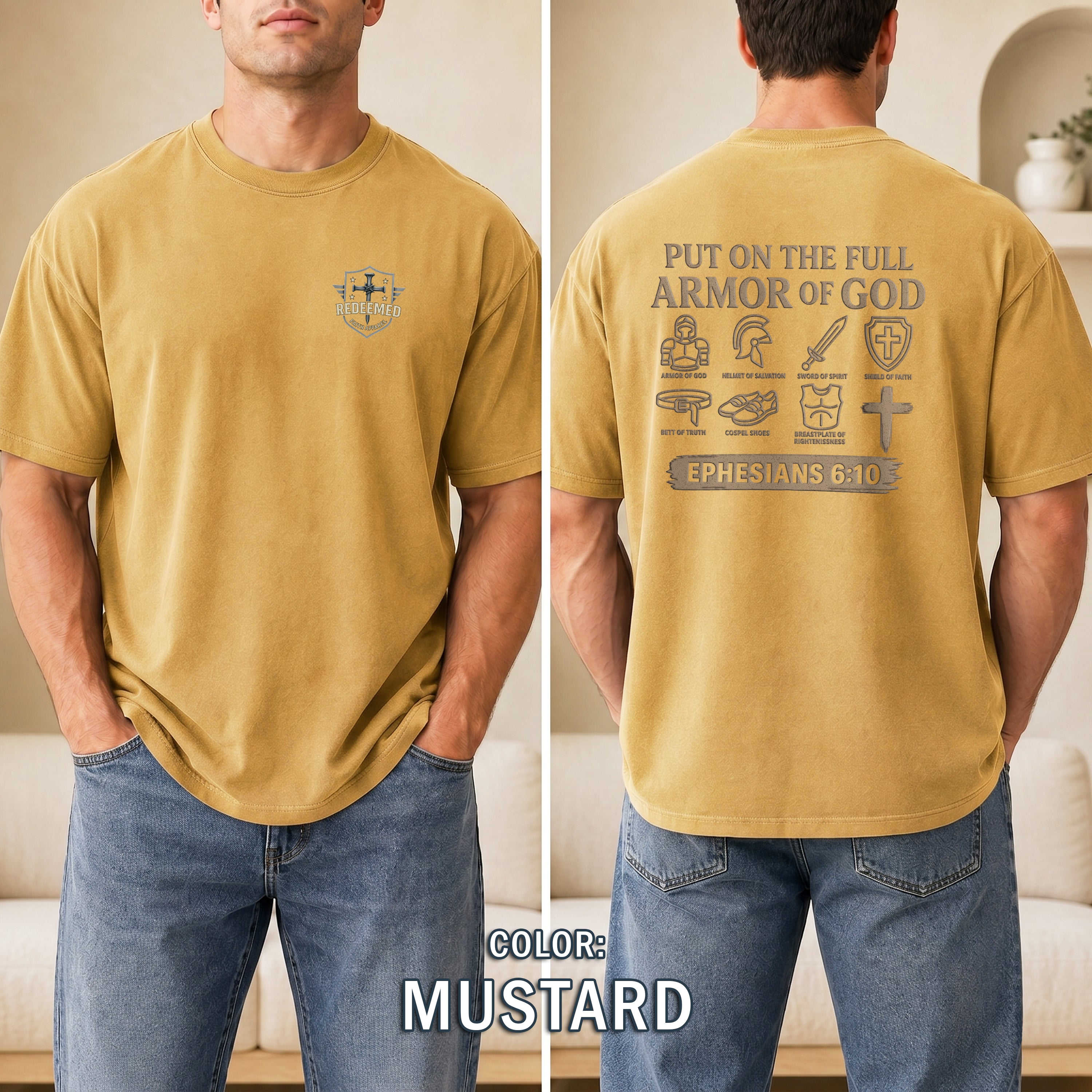 Armor of God Christian T-Shirt, Ephesians 6:10 Bible Verse Shirt, Christian Warrior Faith Tee, Gift for Men, Redeemed Faith Apparel