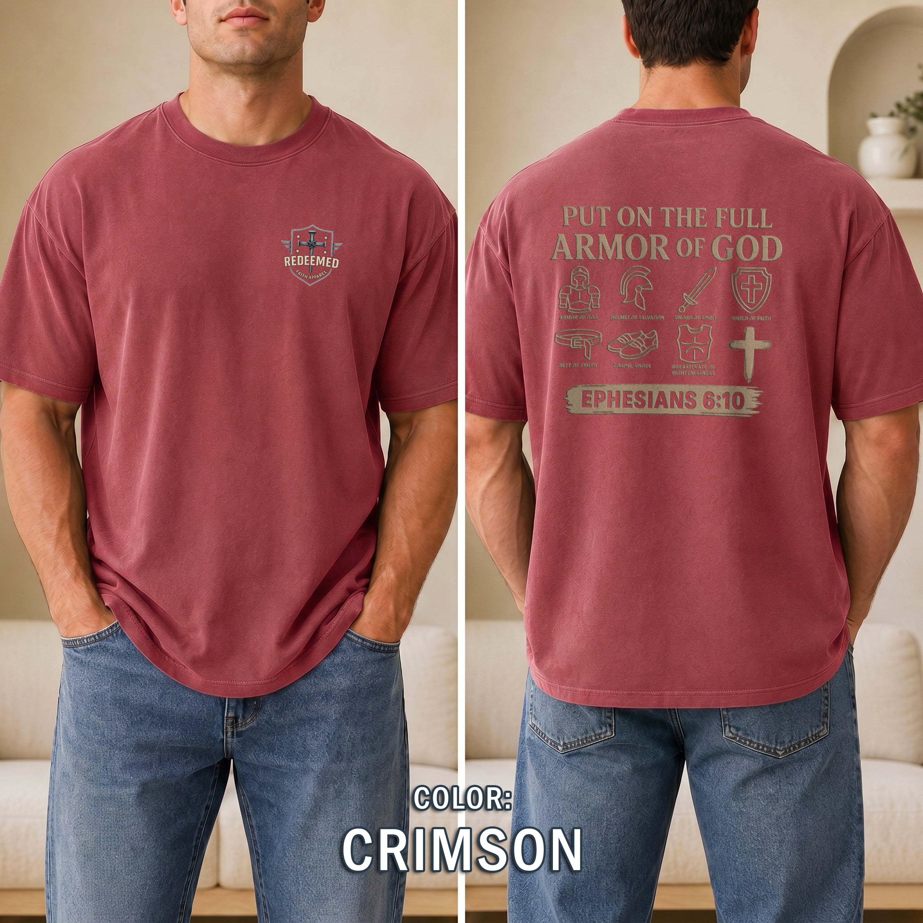 Armor of God Christian T-Shirt, Ephesians 6:10 Bible Verse Shirt, Christian Warrior Faith Tee, Gift for Men, Redeemed Faith Apparel