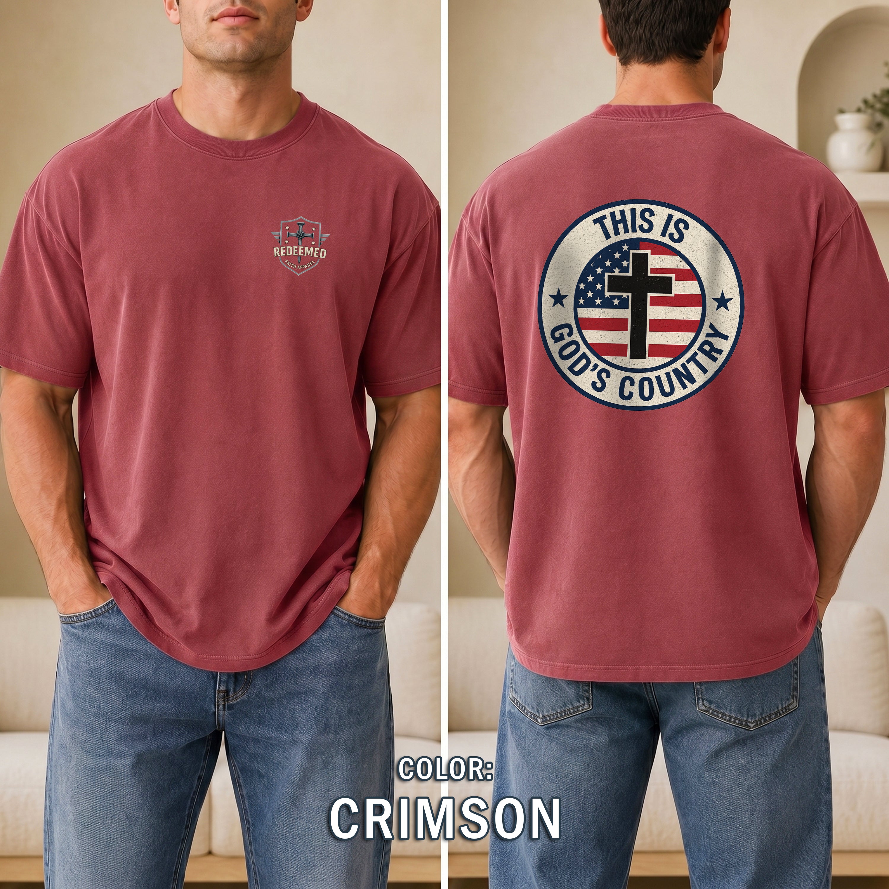 This Is Gods Country Christian Patriotic T-Shirt, American Flag Cross Shirt, Faith USA Tee, Christian Gift, Redeemed Faith Apparel