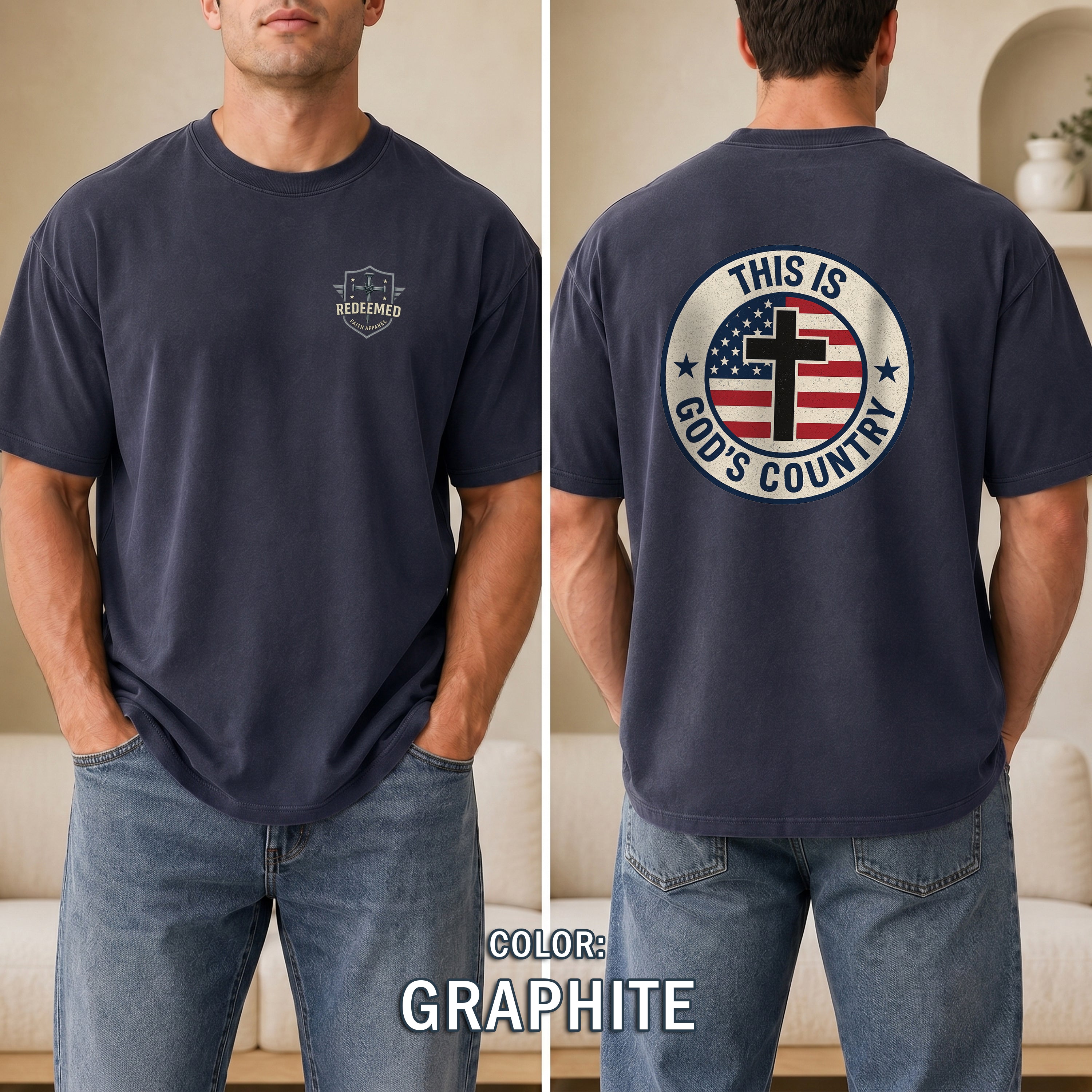 This Is Gods Country Christian Patriotic T-Shirt, American Flag Cross Shirt, Faith USA Tee, Christian Gift, Redeemed Faith Apparel
