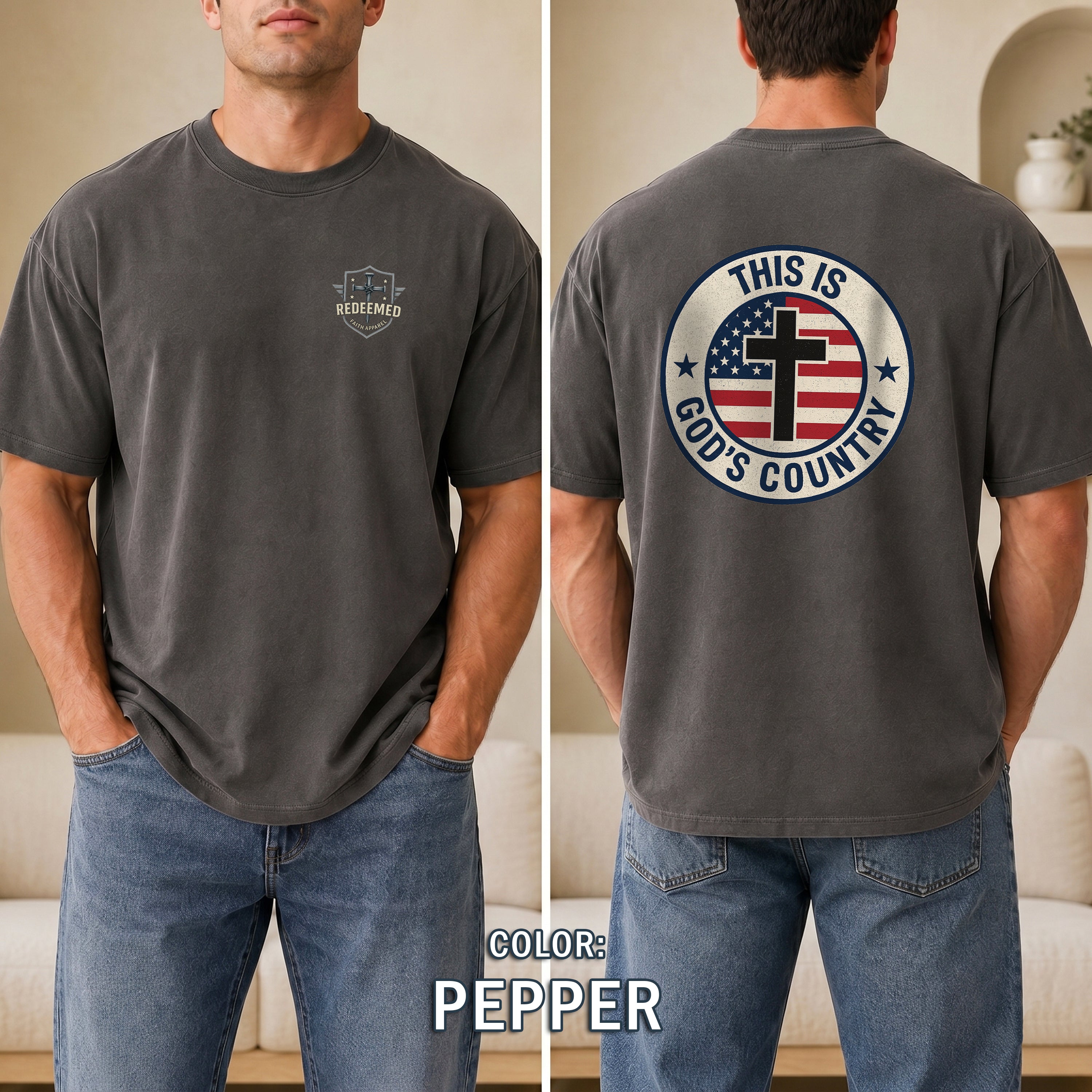 This Is Gods Country Christian Patriotic T-Shirt, American Flag Cross Shirt, Faith USA Tee, Christian Gift, Redeemed Faith Apparel