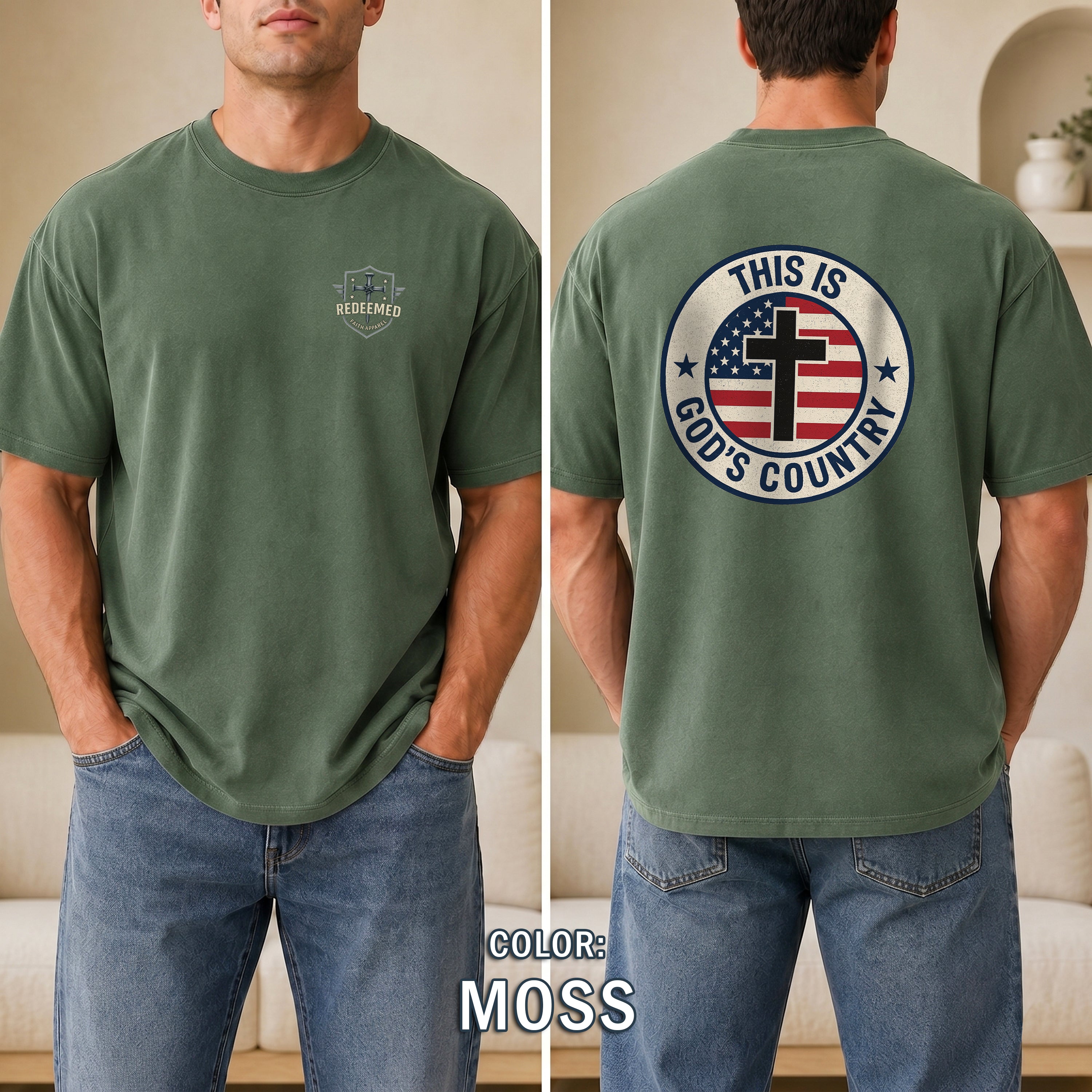 This Is Gods Country Christian Patriotic T-Shirt, American Flag Cross Shirt, Faith USA Tee, Christian Gift, Redeemed Faith Apparel