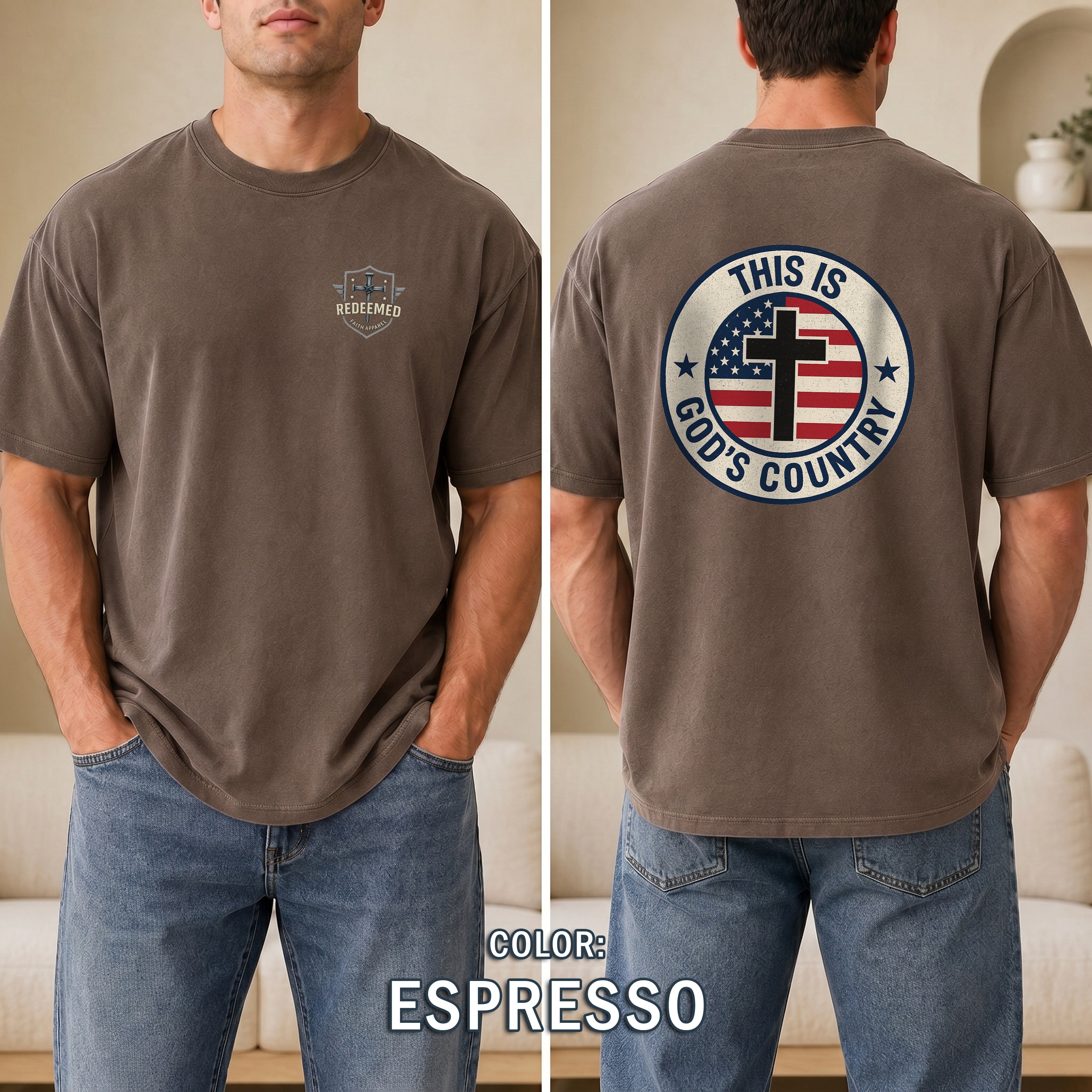 This Is Gods Country Christian Patriotic T-Shirt, American Flag Cross Shirt, Faith USA Tee, Christian Gift, Redeemed Faith Apparel