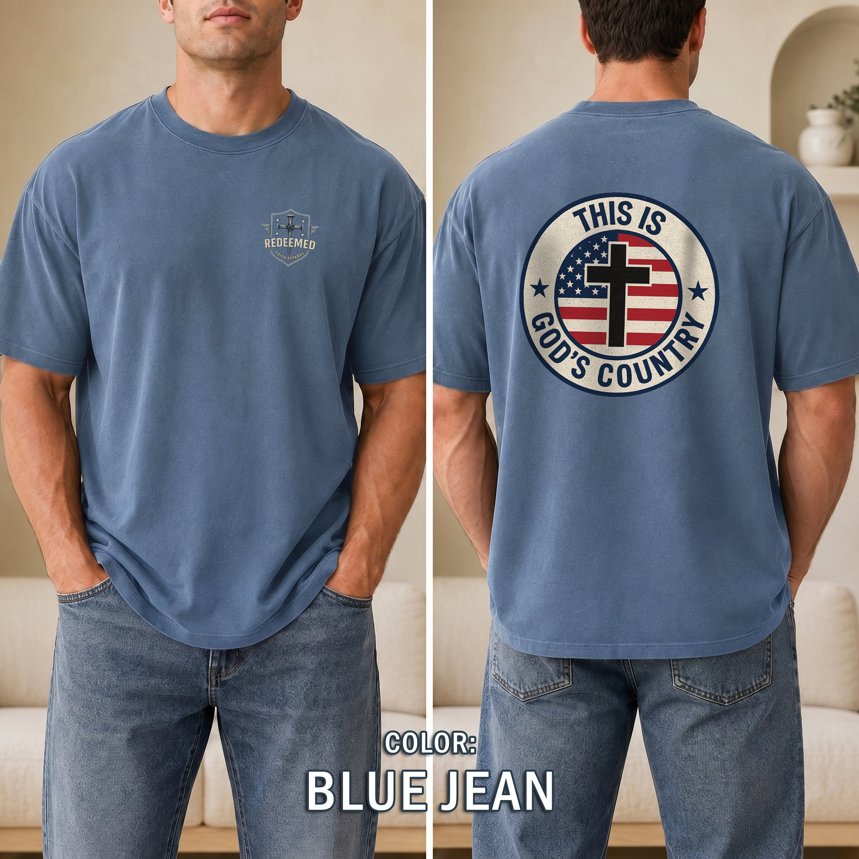 This Is Gods Country Christian Patriotic T-Shirt, American Flag Cross Shirt, Faith USA Tee, Christian Gift, Redeemed Faith Apparel