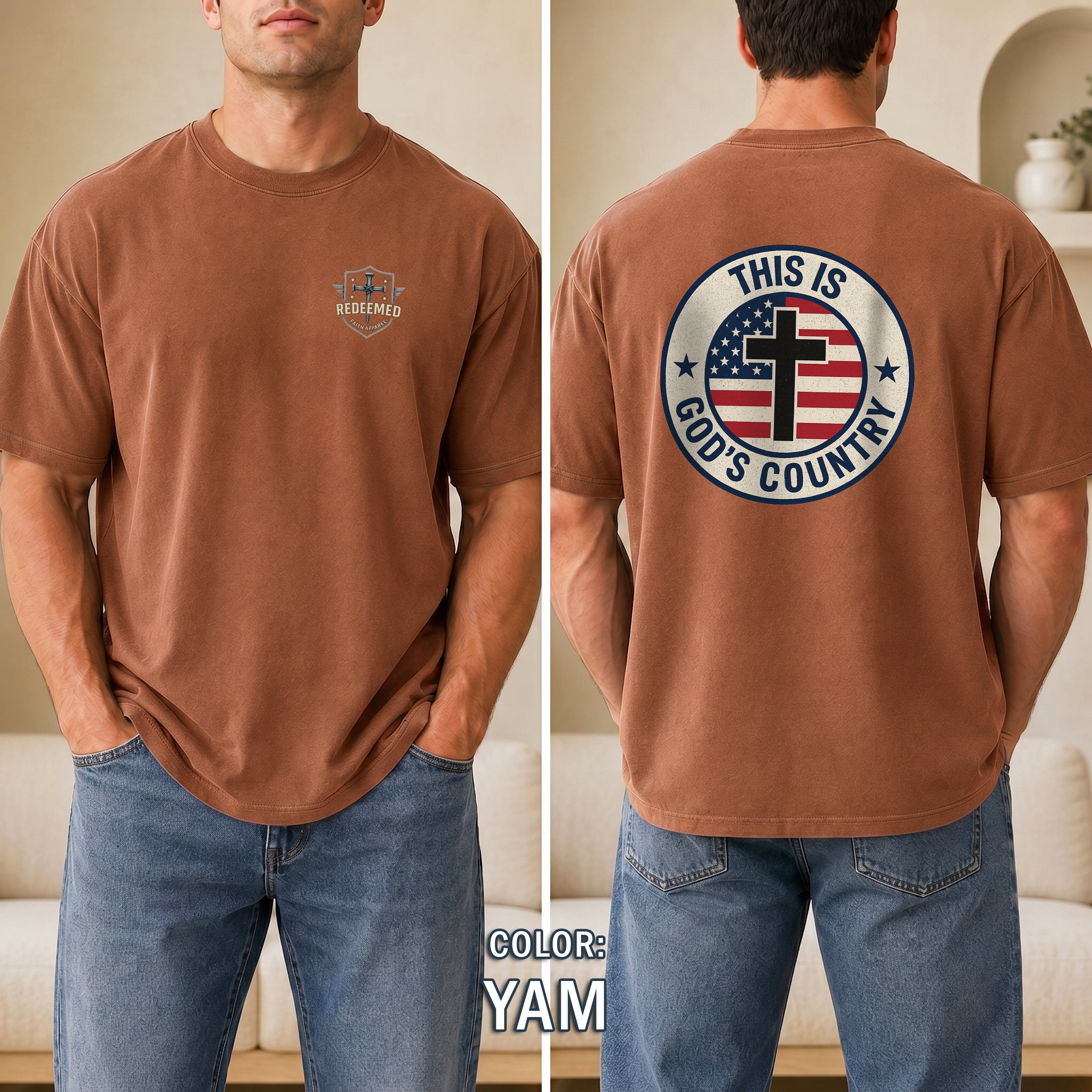 This Is Gods Country Christian Patriotic T-Shirt, American Flag Cross Shirt, Faith USA Tee, Christian Gift, Redeemed Faith Apparel